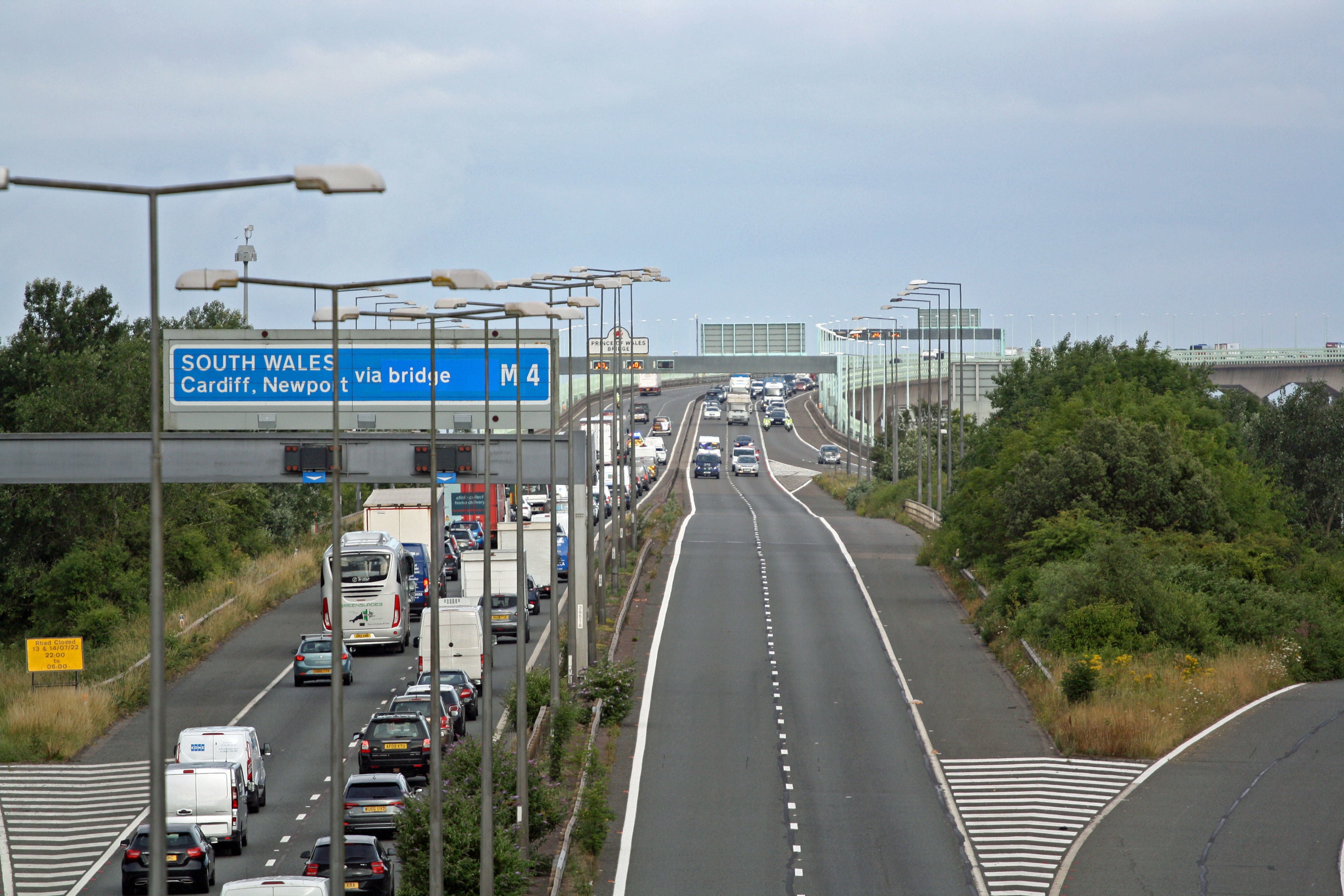 The Prince of Wales bridge, which runs between England and Wales, during the morning rush hour as drivers hold a go-slow protest on the M4