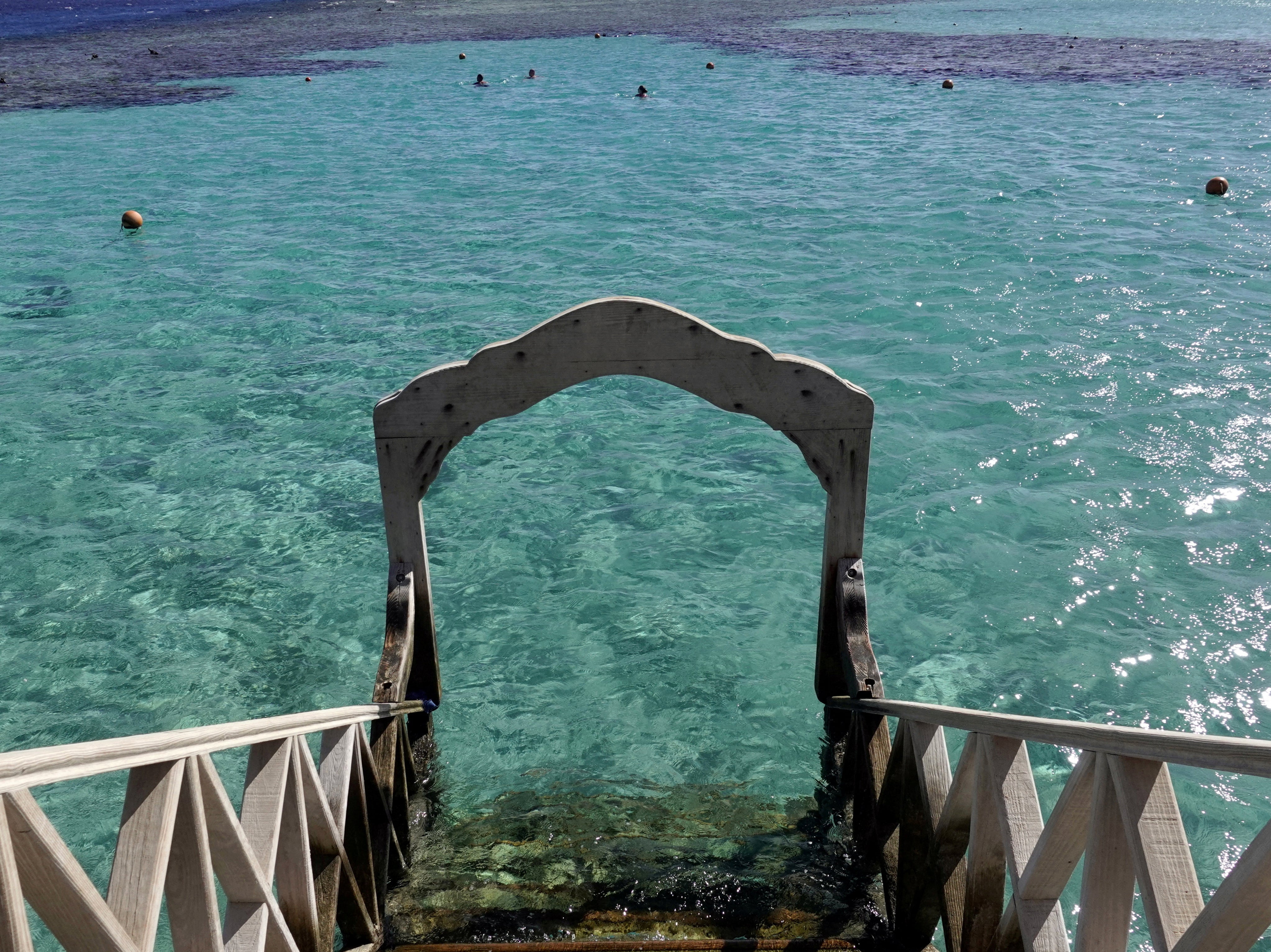 Tourists snorkelling near a beach of the Red Sea resort of Sahl Hasheesh, Hurghada, in January 2020