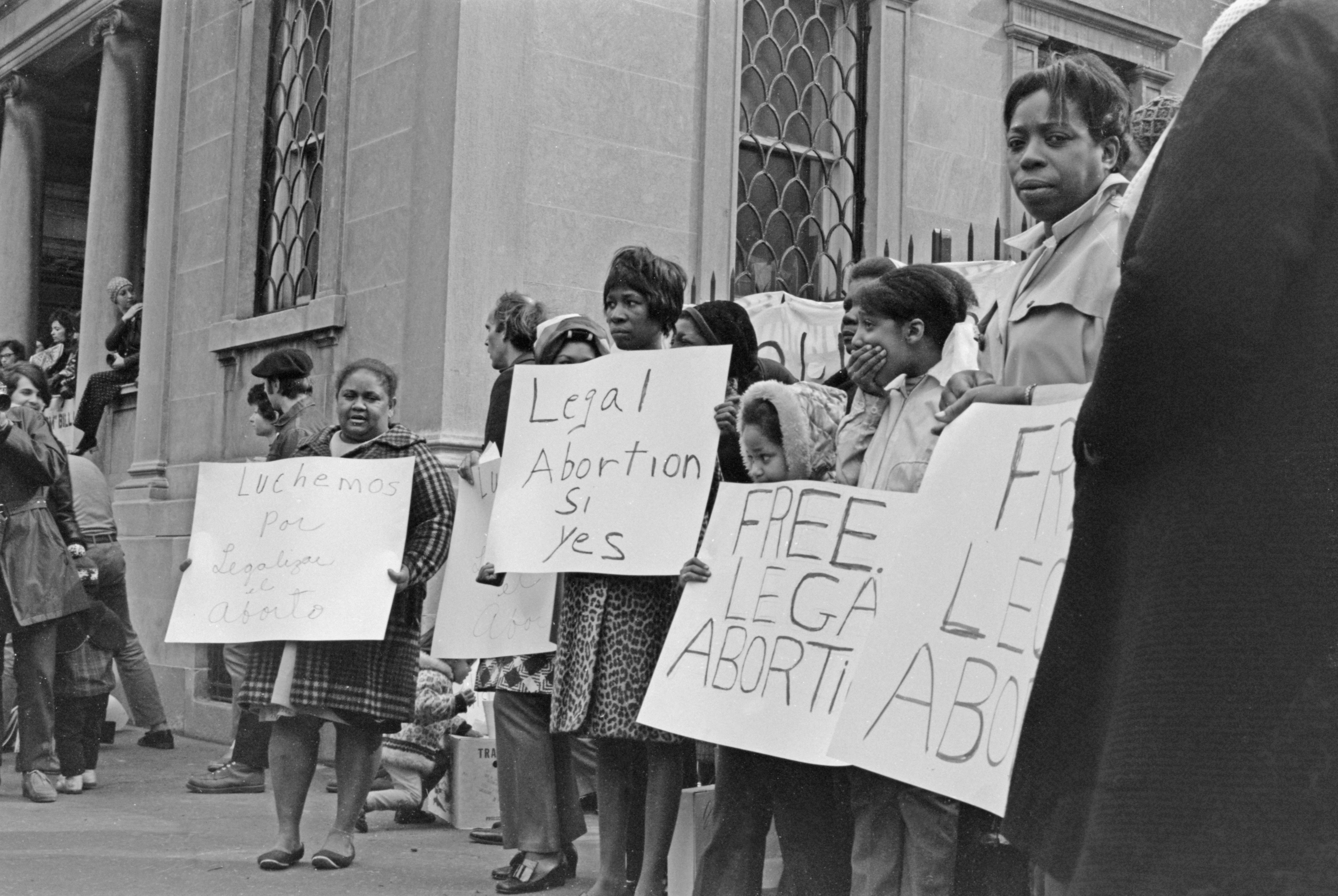 Protestors at a mass demonstration against New York’s abortion ban in March 1970