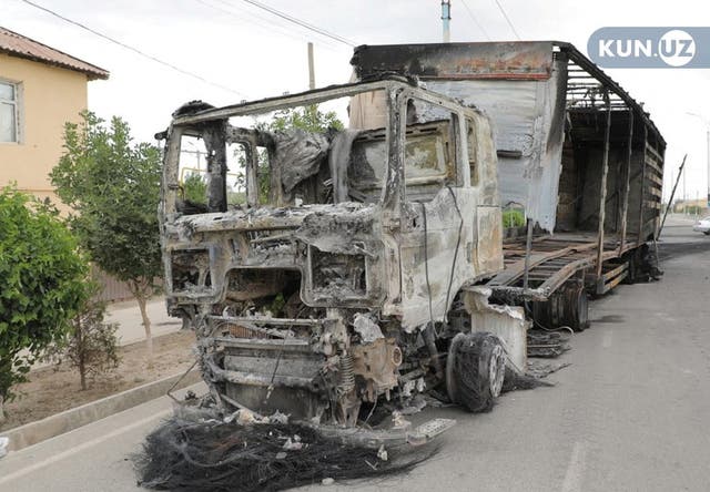 <p>A truck was burnt during protests in Nukus, capital of the northwestern Karakalpakstan region, Uzbekistan </p>