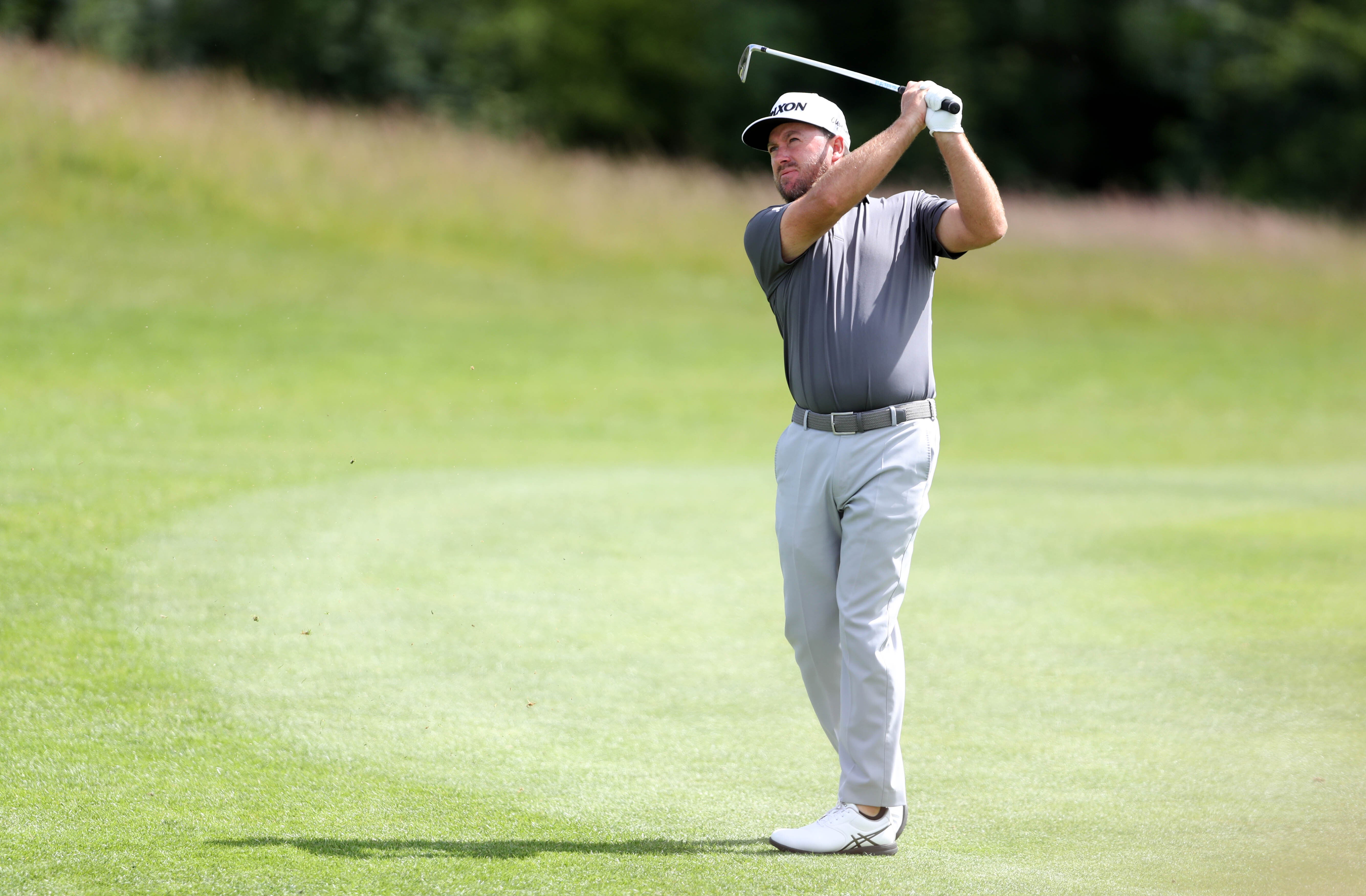 Graeme McDowell plays a shot on the 13th during day three of the LIV Golf Invitational Series at the Centurion Club (Kieran Cleeves/PA)
