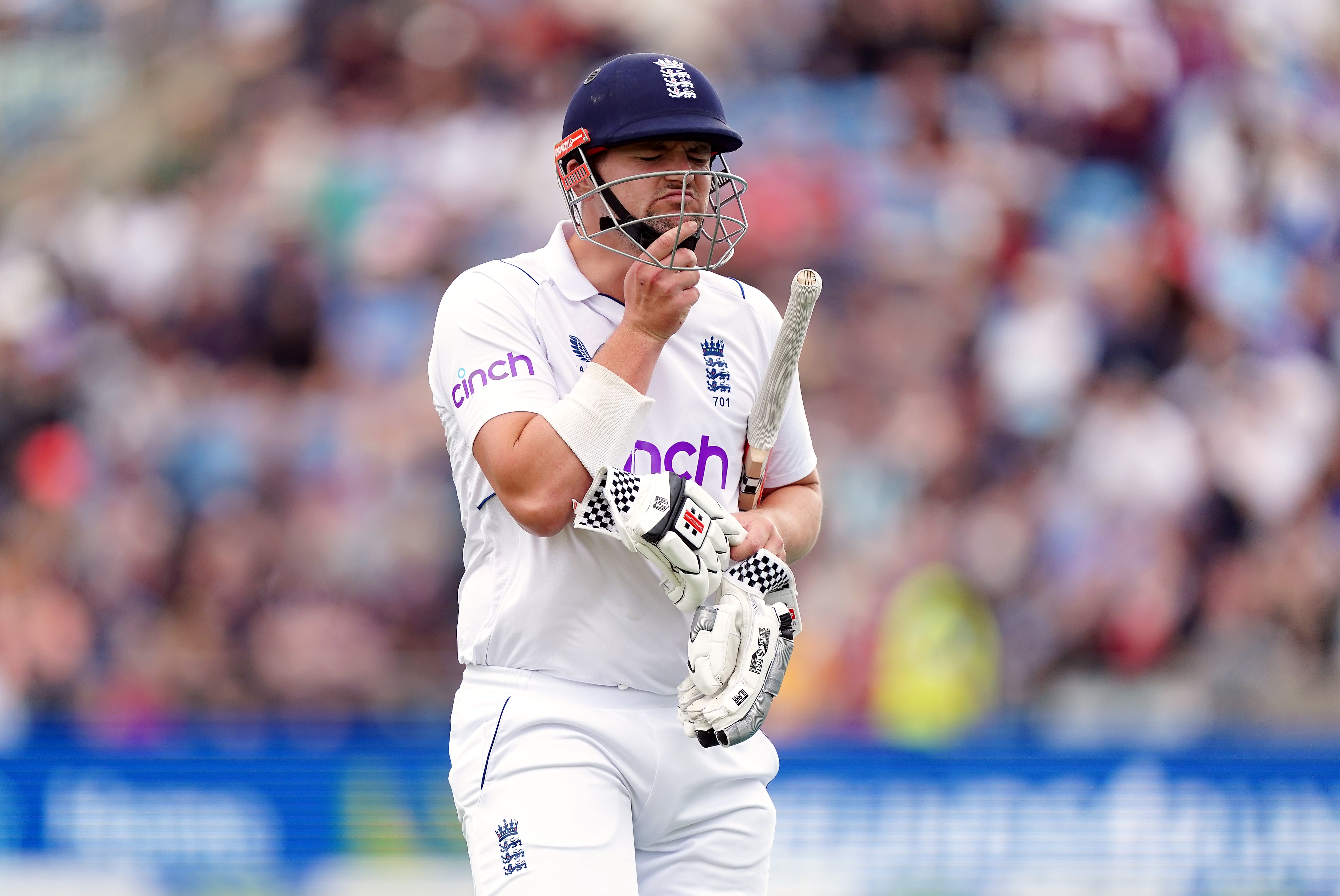 Alex Lees reacts as he walks off after losing his wicket (Mike Egerton/PA)