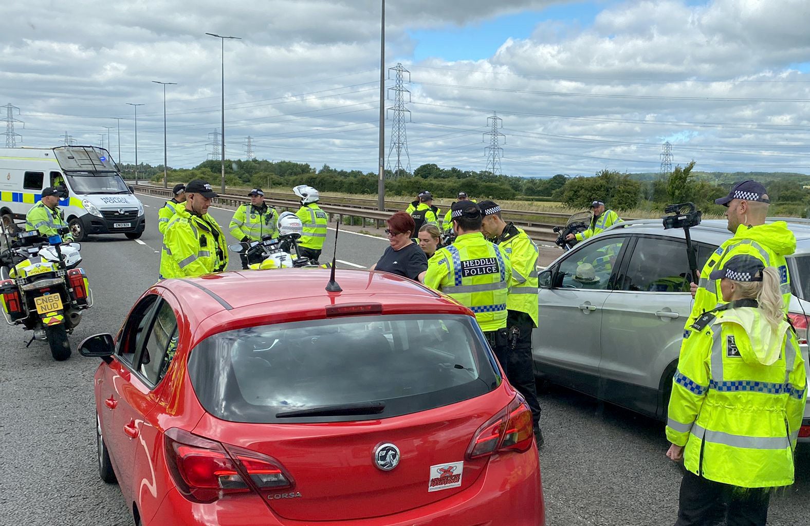 Former HGV driver from Cwmbran, Vicky Stamper, is arrested during the M4 protest