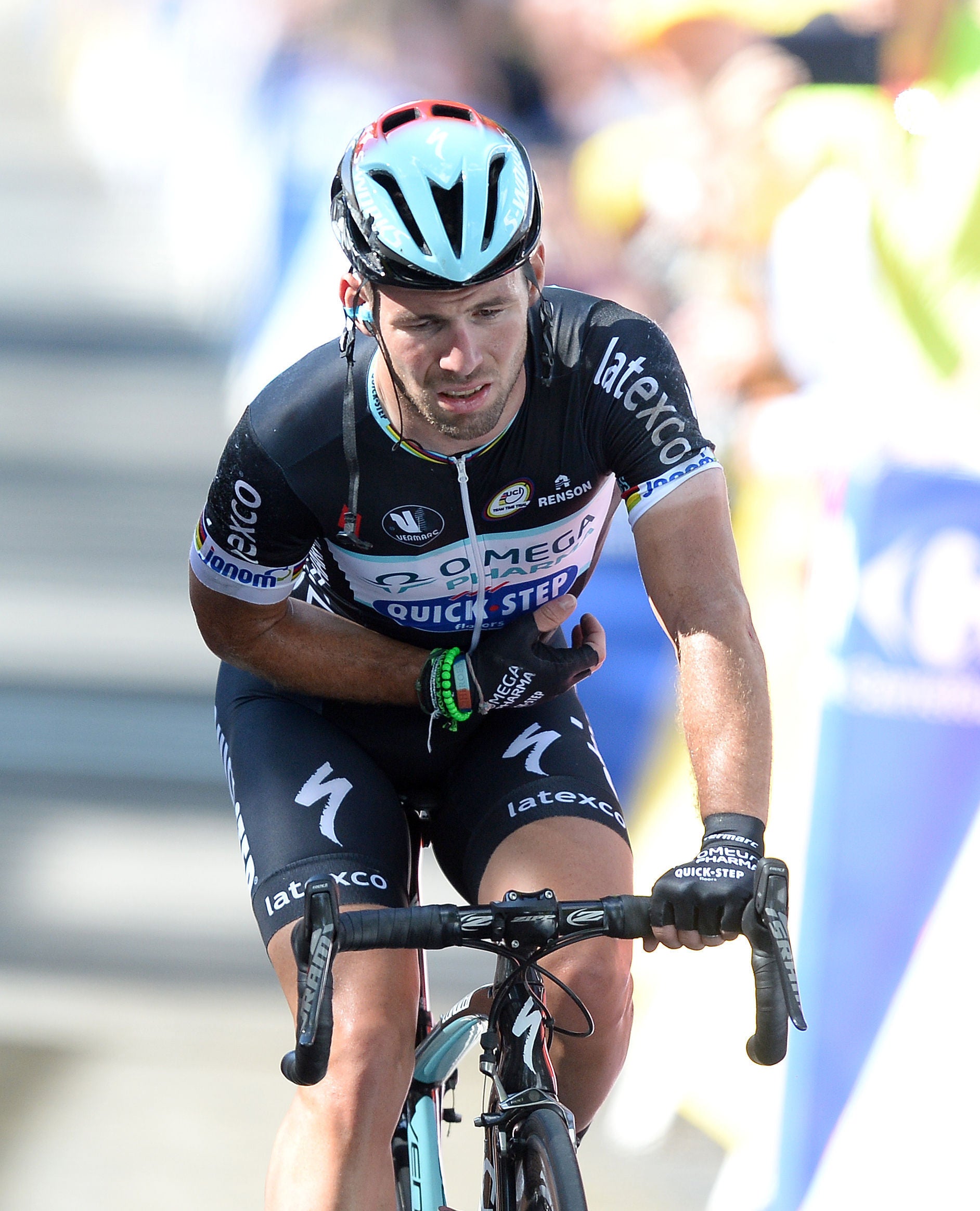 Cavendish sustained a shoulder injury after a crash close to the finish line (Martin Rickett/PA)