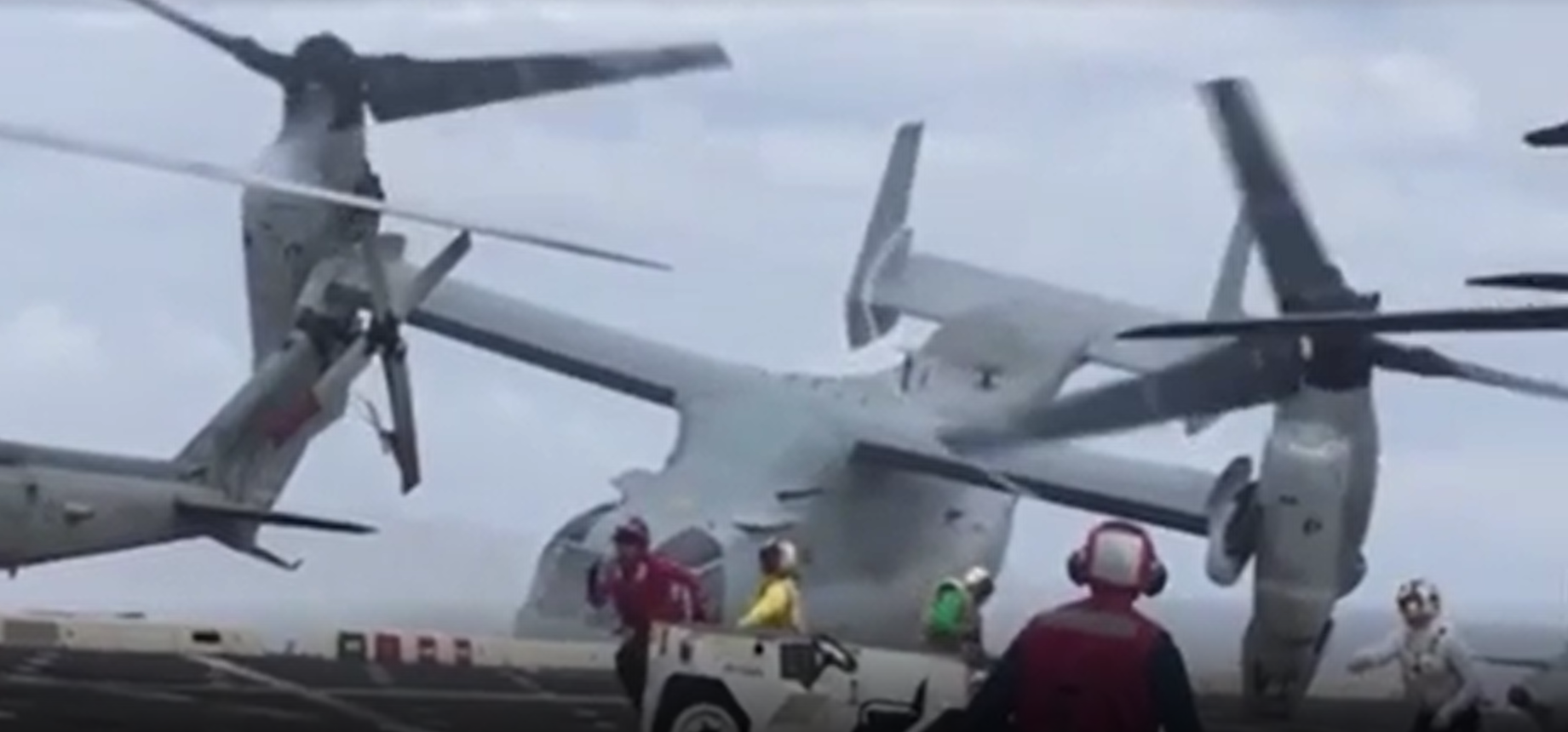 The huge helicopter crashes into the deck