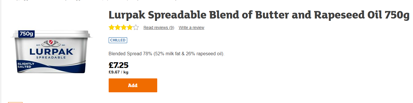 Customers were shocked to find Sainsbury’s online and in store have listed a 750g tub of Lurpak Spreadable for £7.25.