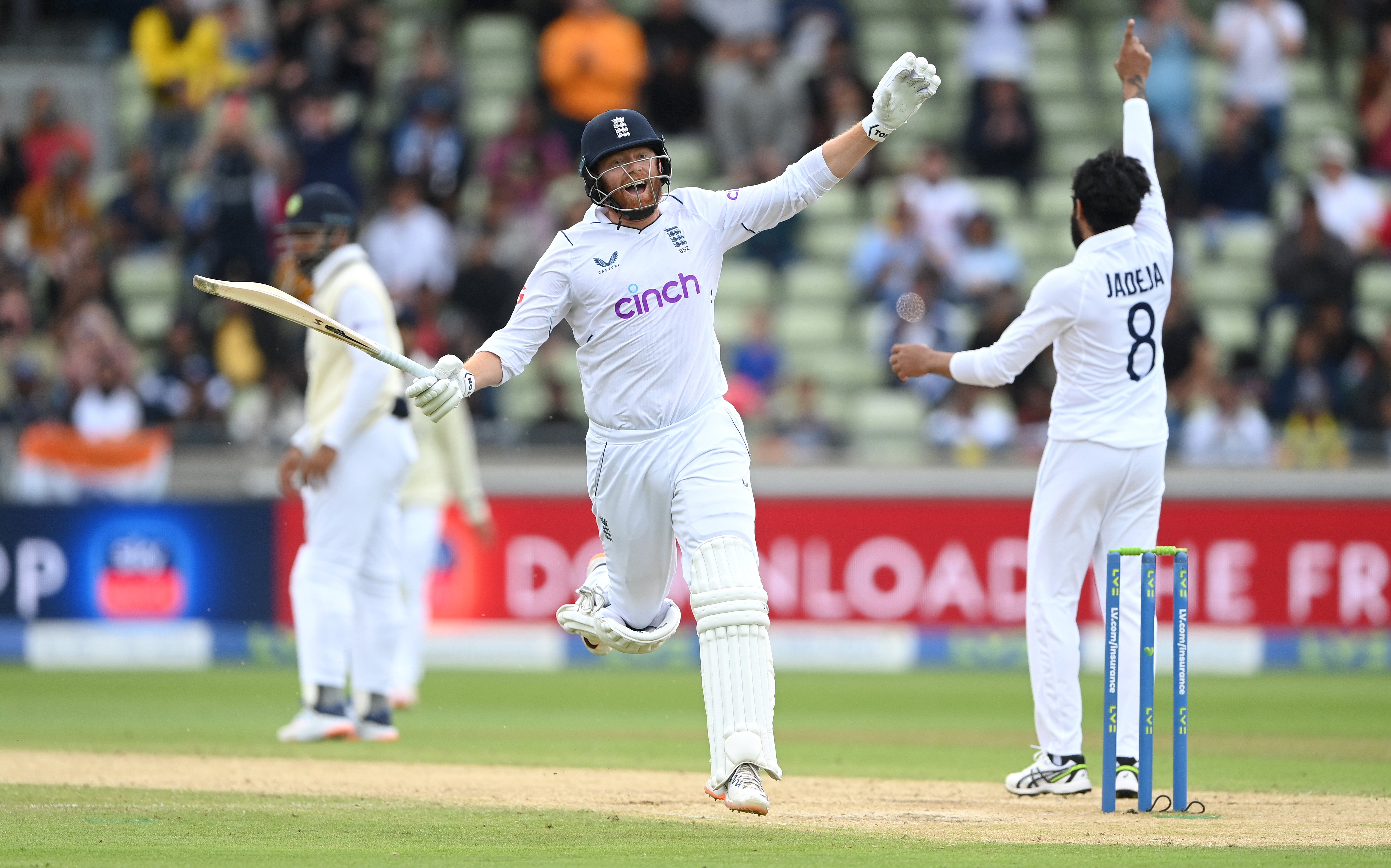 Jonny Bairstow celebrates his century at Edgbaston yesterday