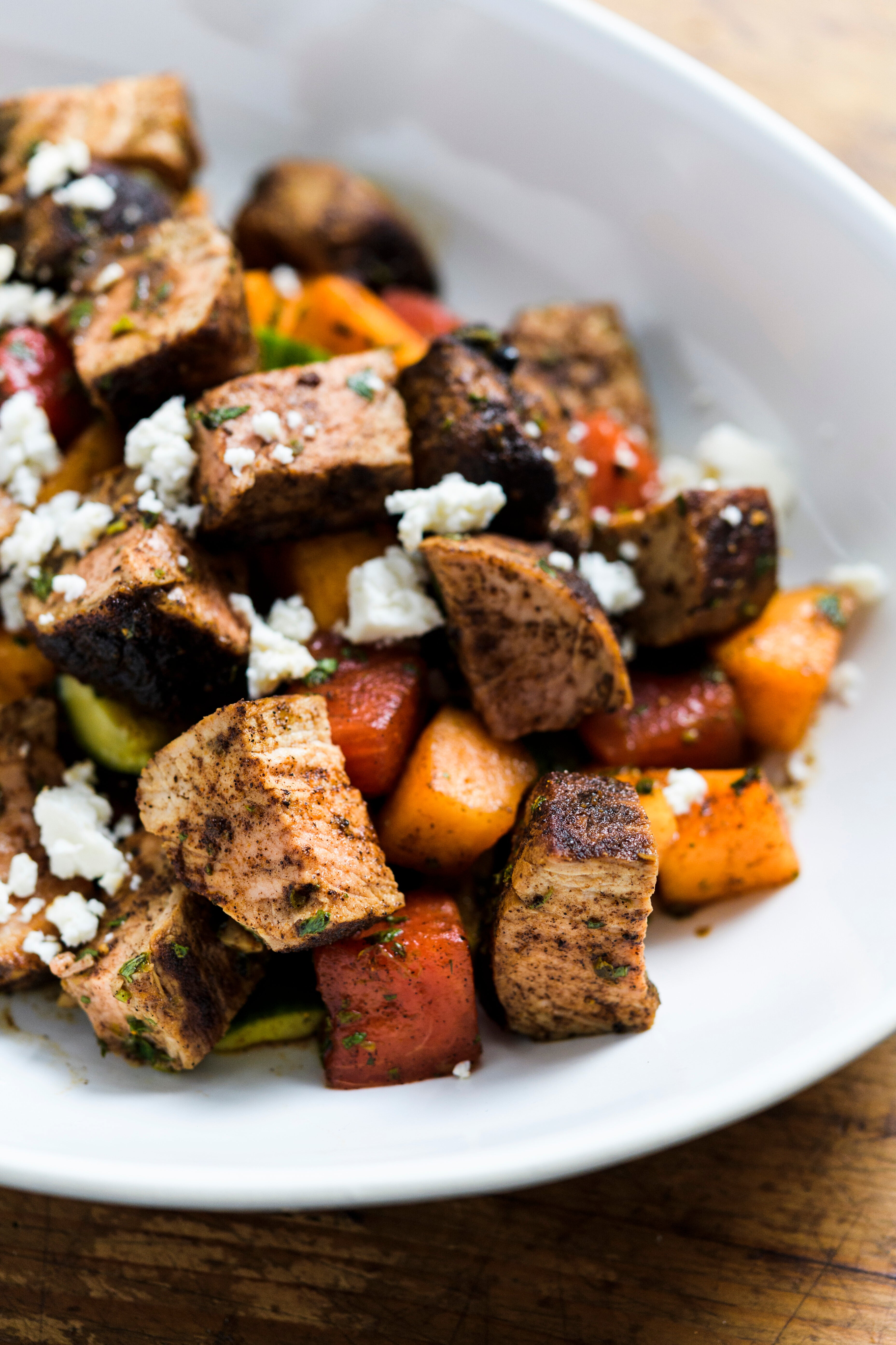 Food-MilkStreet-Chili-Rubbed Pork with Cucumber-Melon Salad
