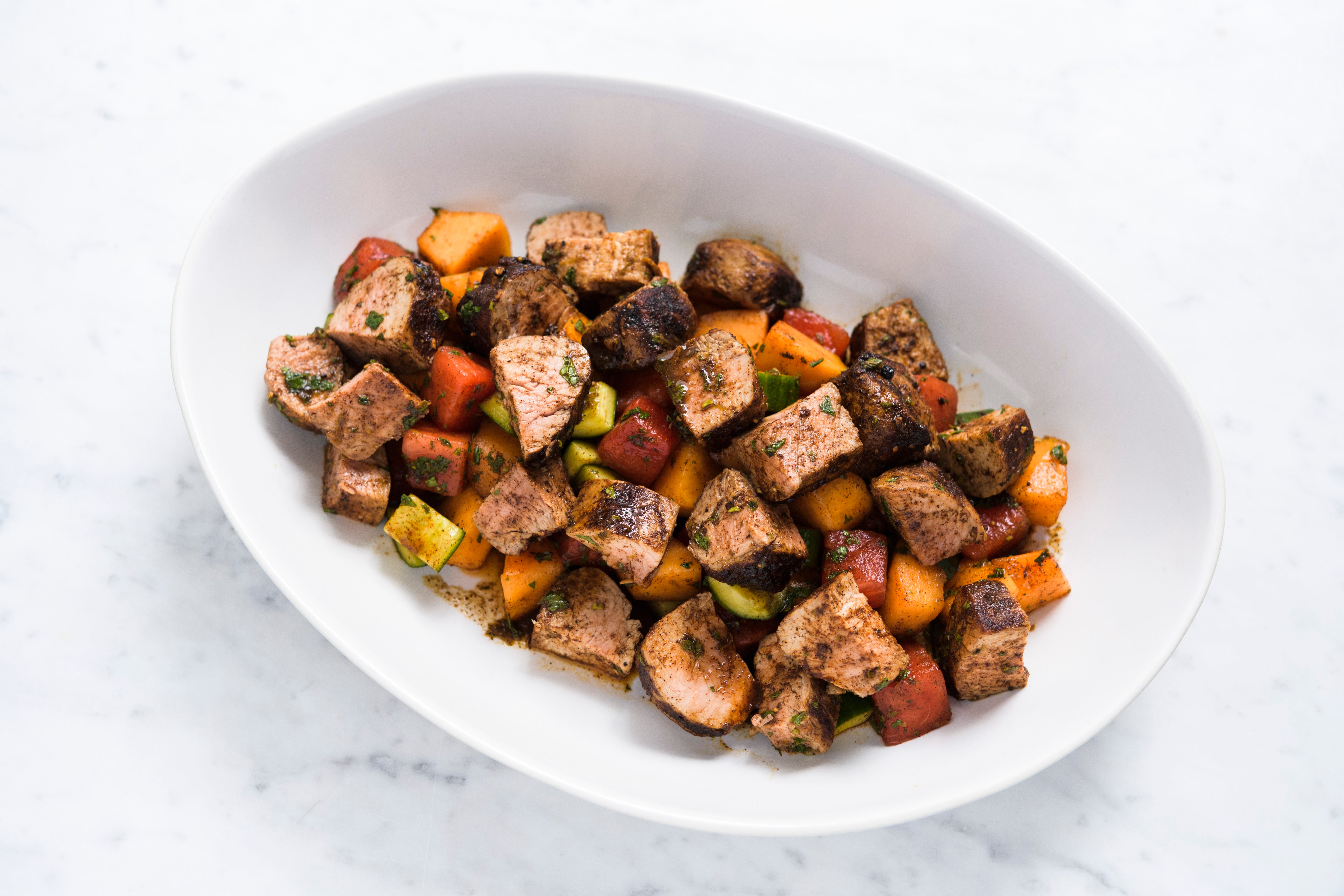 Food-MilkStreet-Chili-Rubbed Pork with Cucumber-Melon Salad