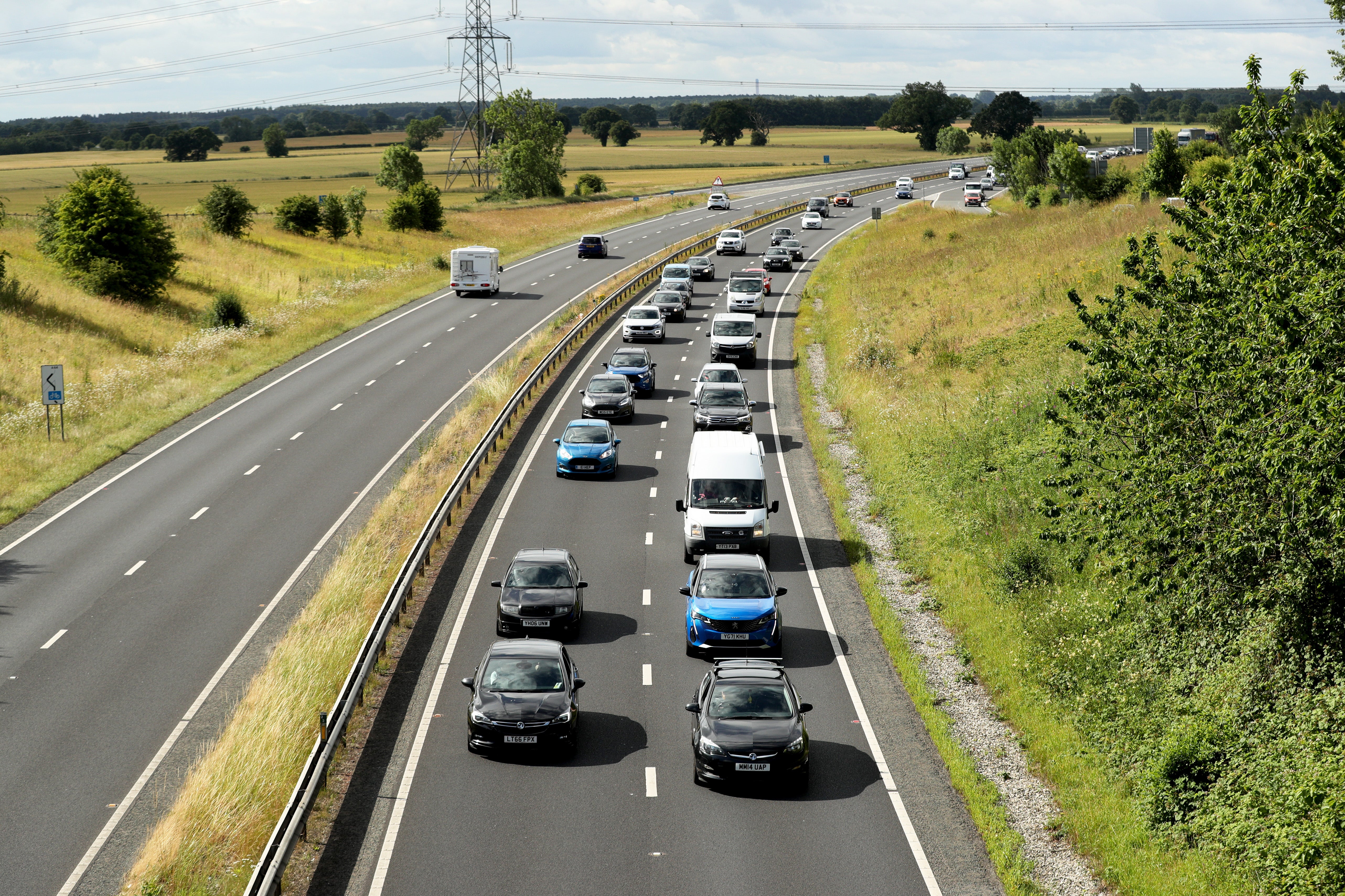 Drivers angry over fuel prices hold a ‘go-slow’ protest on the A64 in Yorkshire