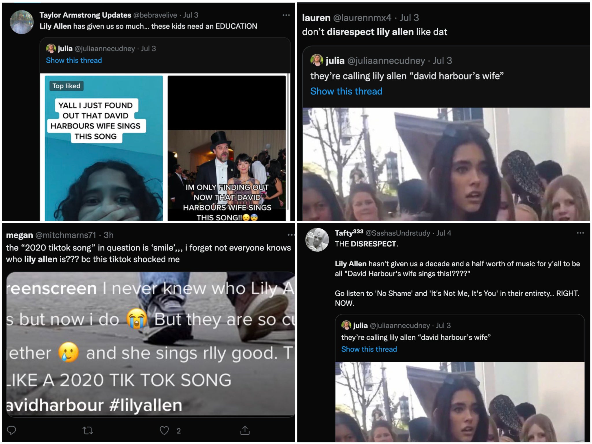 Lily Allen screenshots from Twitter