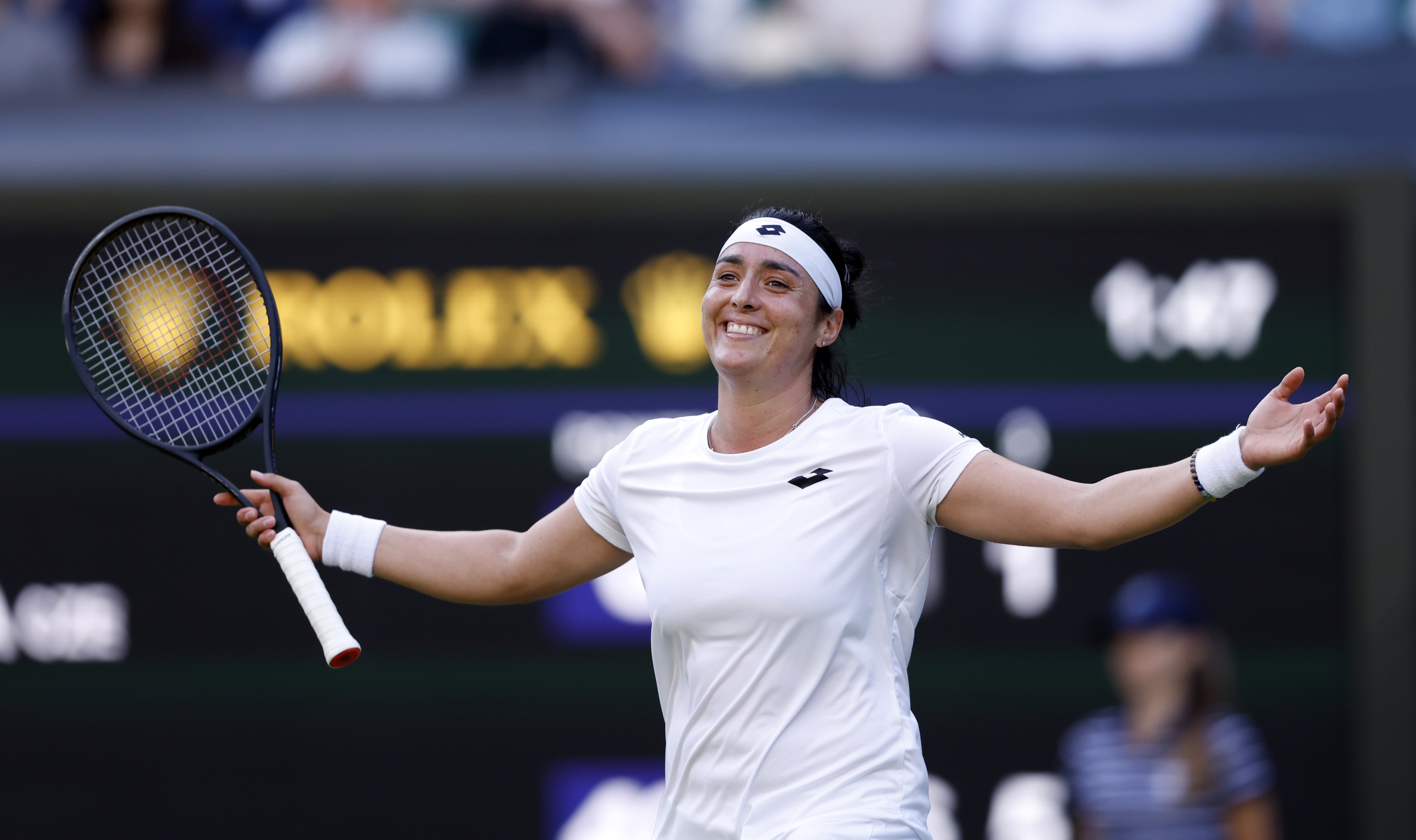 Ons Jabeur celebrates her victory (Steven Paston/PA)