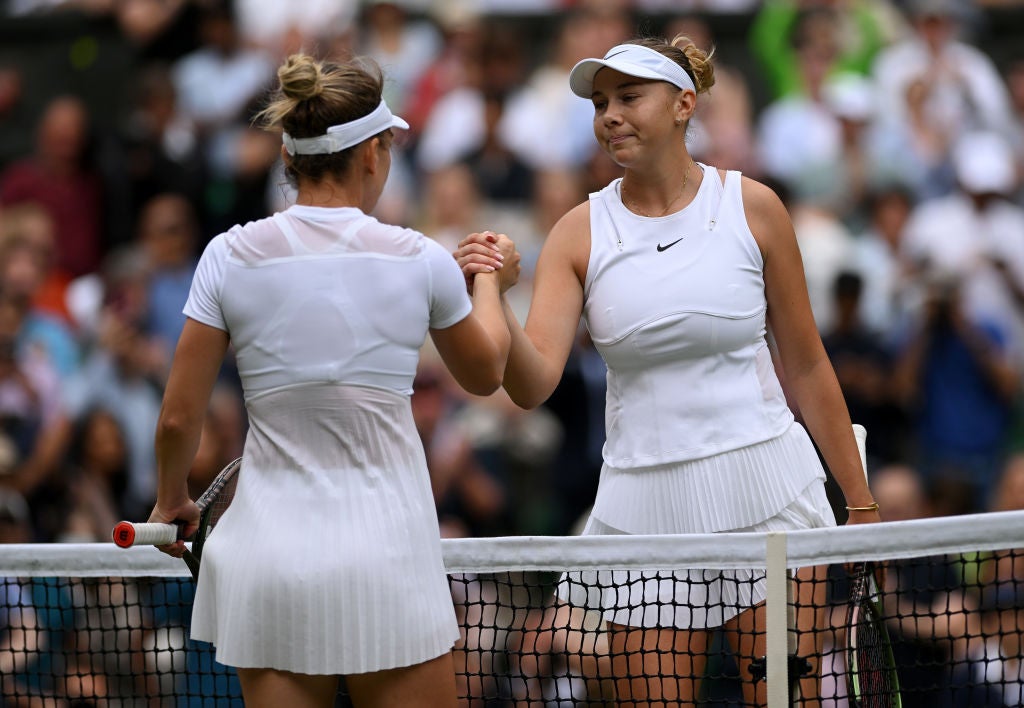 Halep, left, is striving for a second Wimbledon title after Anisimova exits at the quarter-final stage