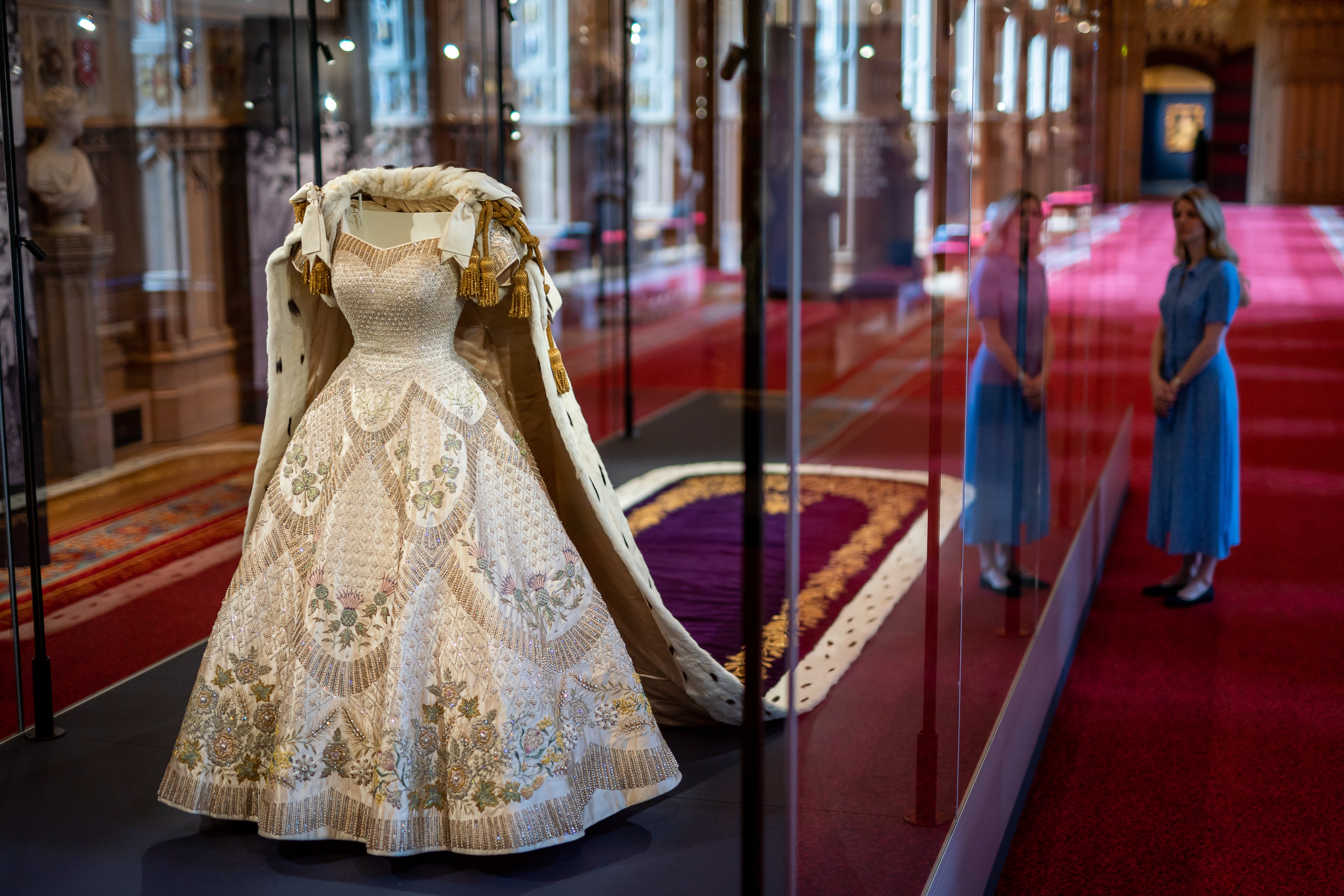 The Queen’s Coronation dress on display at Platinum Jubilee: The Queen’s Coronation, a special exhibition being held in St George’s Hall and the Lantern Lobby of Windsor Castle (Aaron Chown/PA)