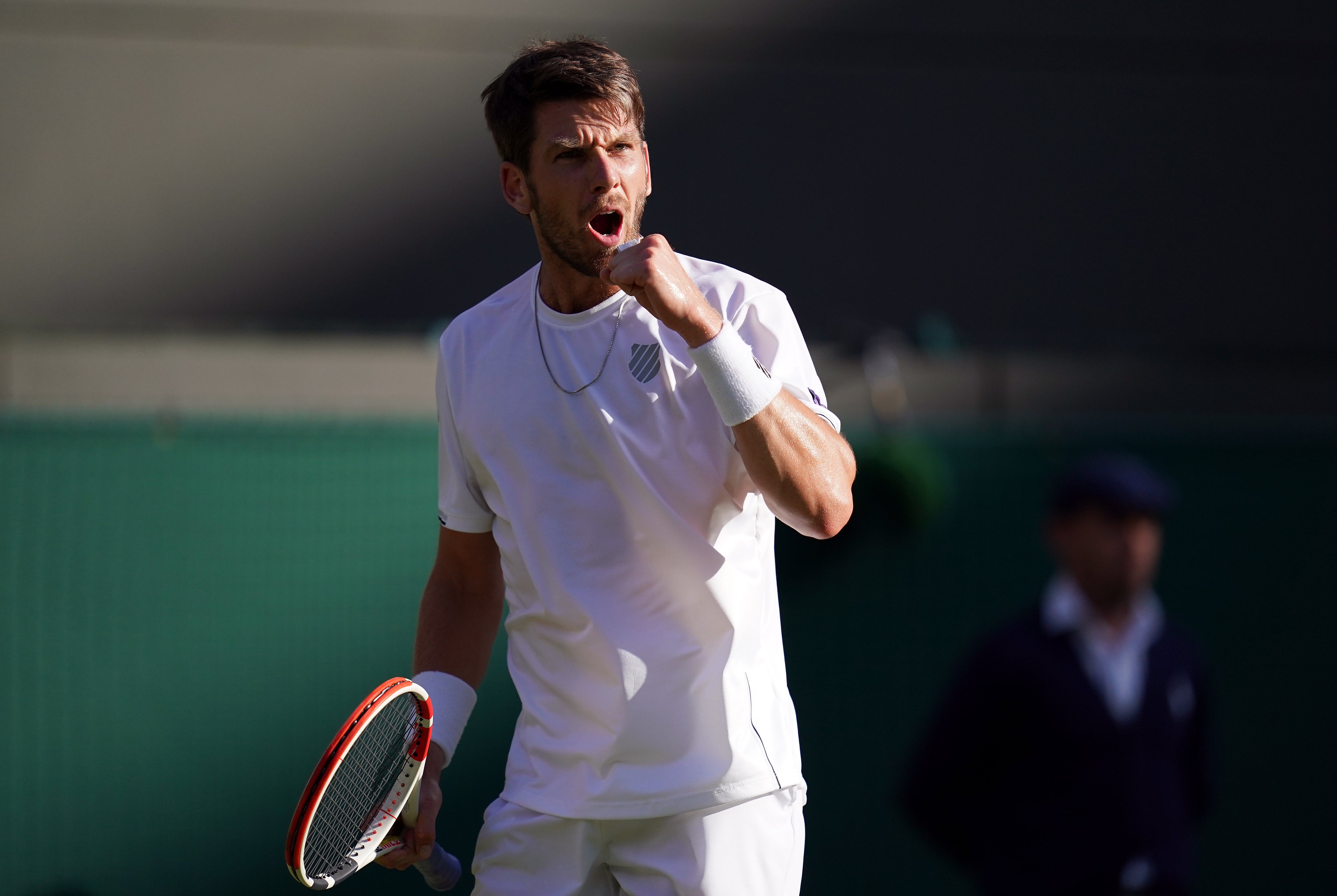 Cameron Norrie celebrates during his Gentlemen’s Singles quarter-final match. (PA)