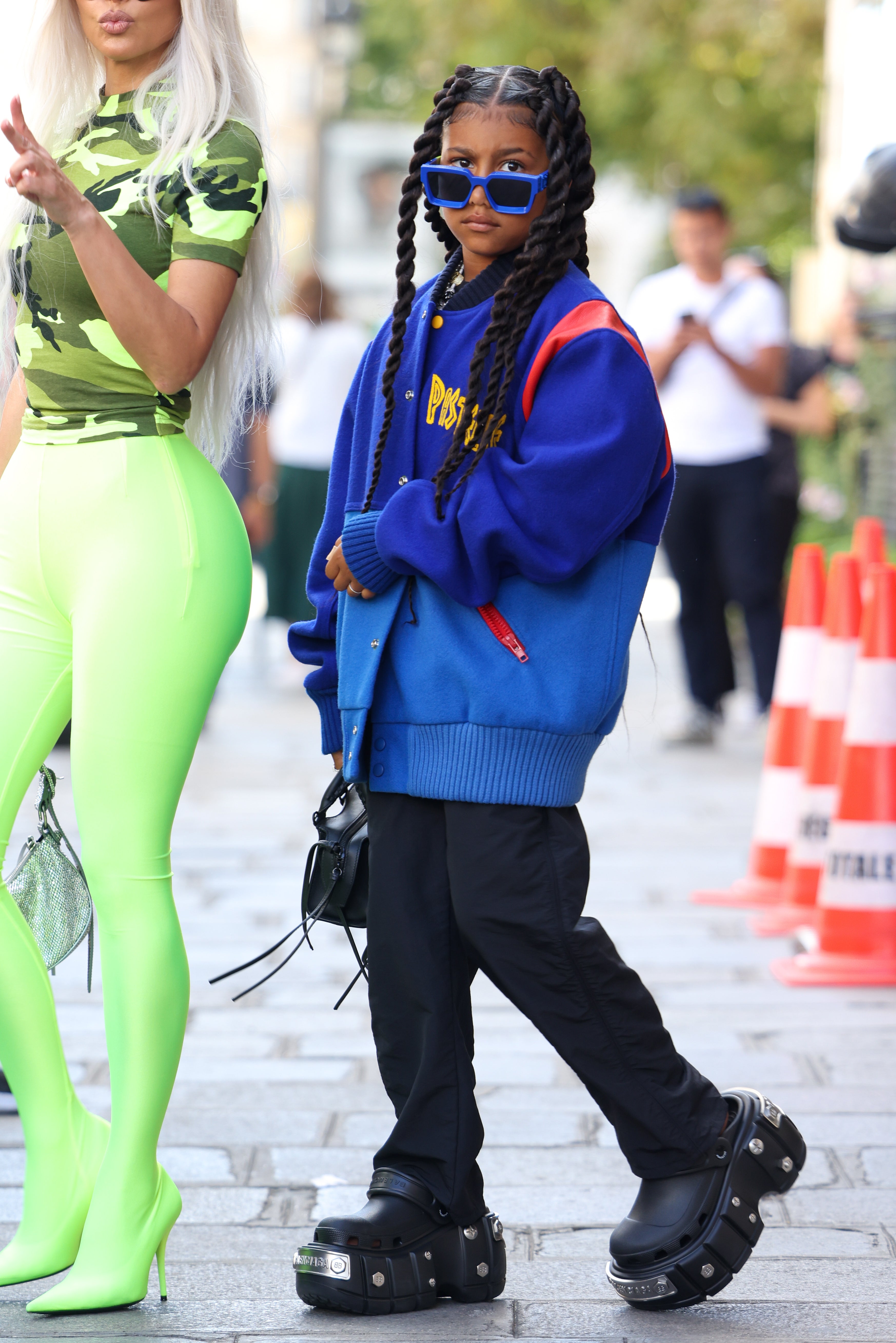 Kim Kardashian and North West are seen leaving the Jean-Paul Gaultier headquarters