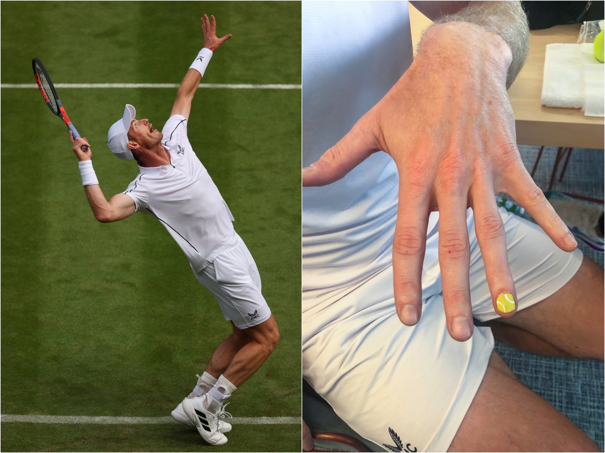 Andy Murray shows off his limited-edition nail designs during Wimbledon