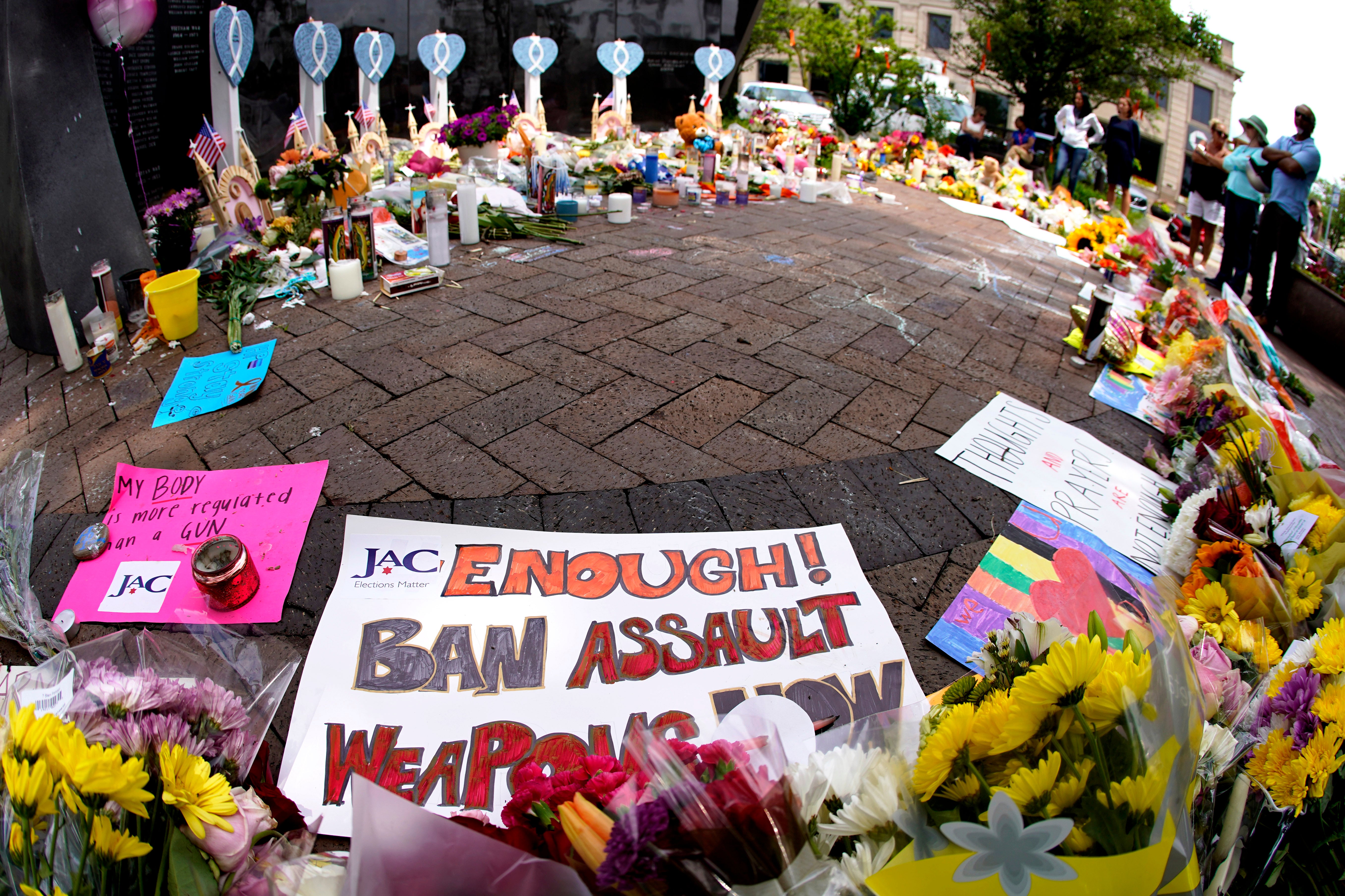 A memorial to the seven people killed in the mass shooting