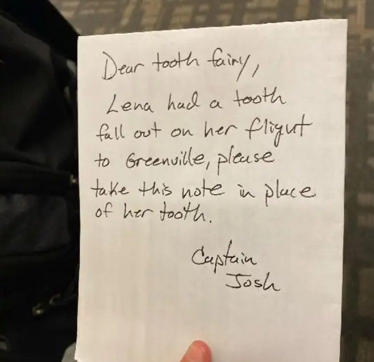 Captain Josh’s note to the tooth fairy