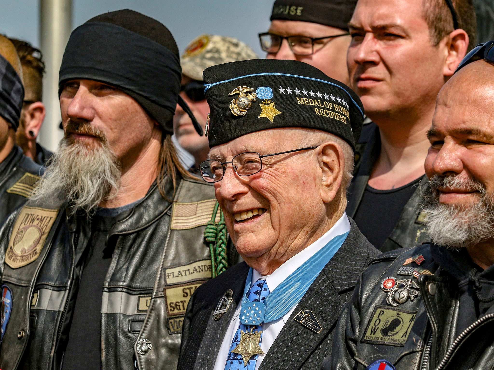 With fellow marines at the Charles E Shelton Freedom Memorial in 2019