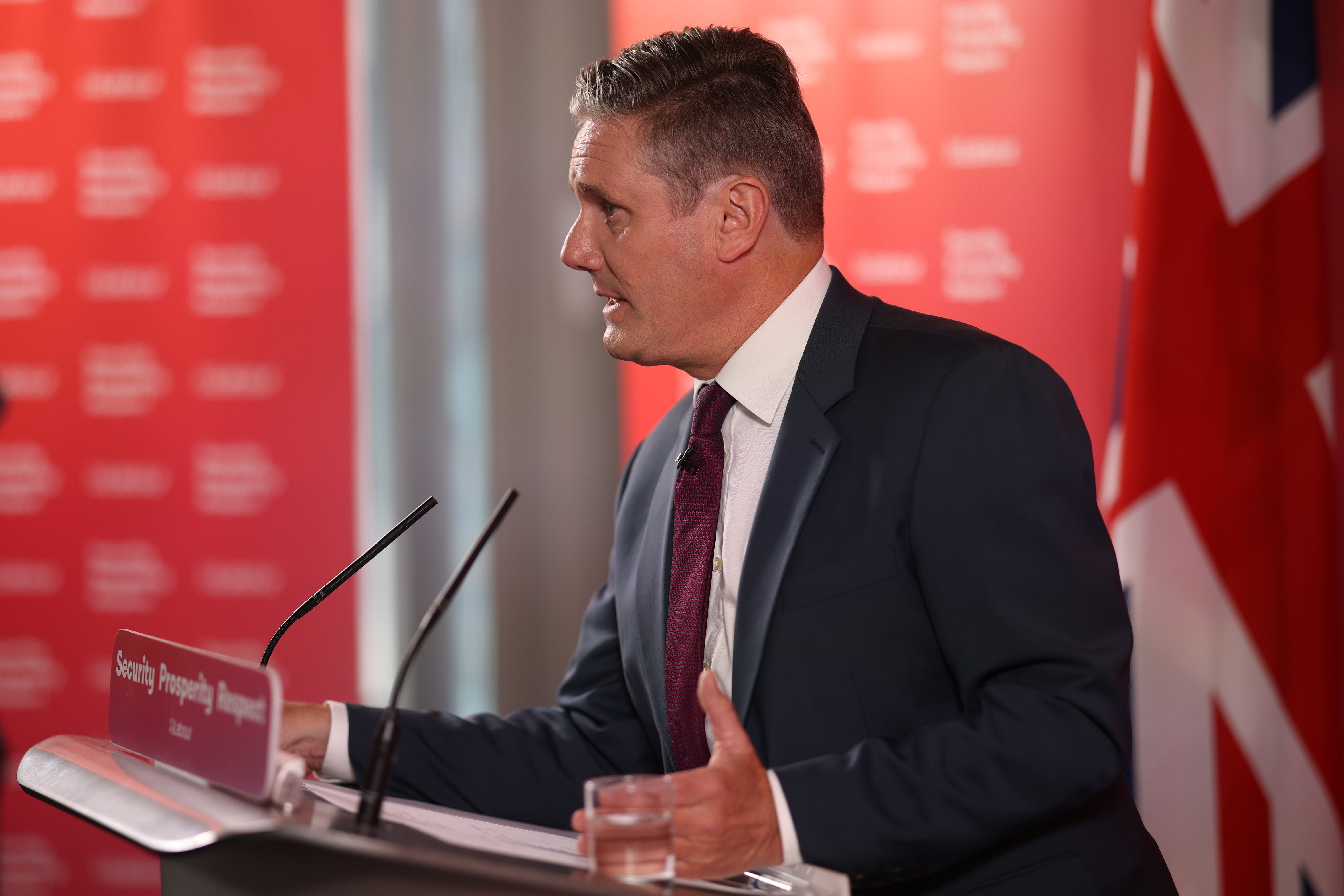 Labour leader Keir Starmer speaks to the media during a press conference in London on Saturday