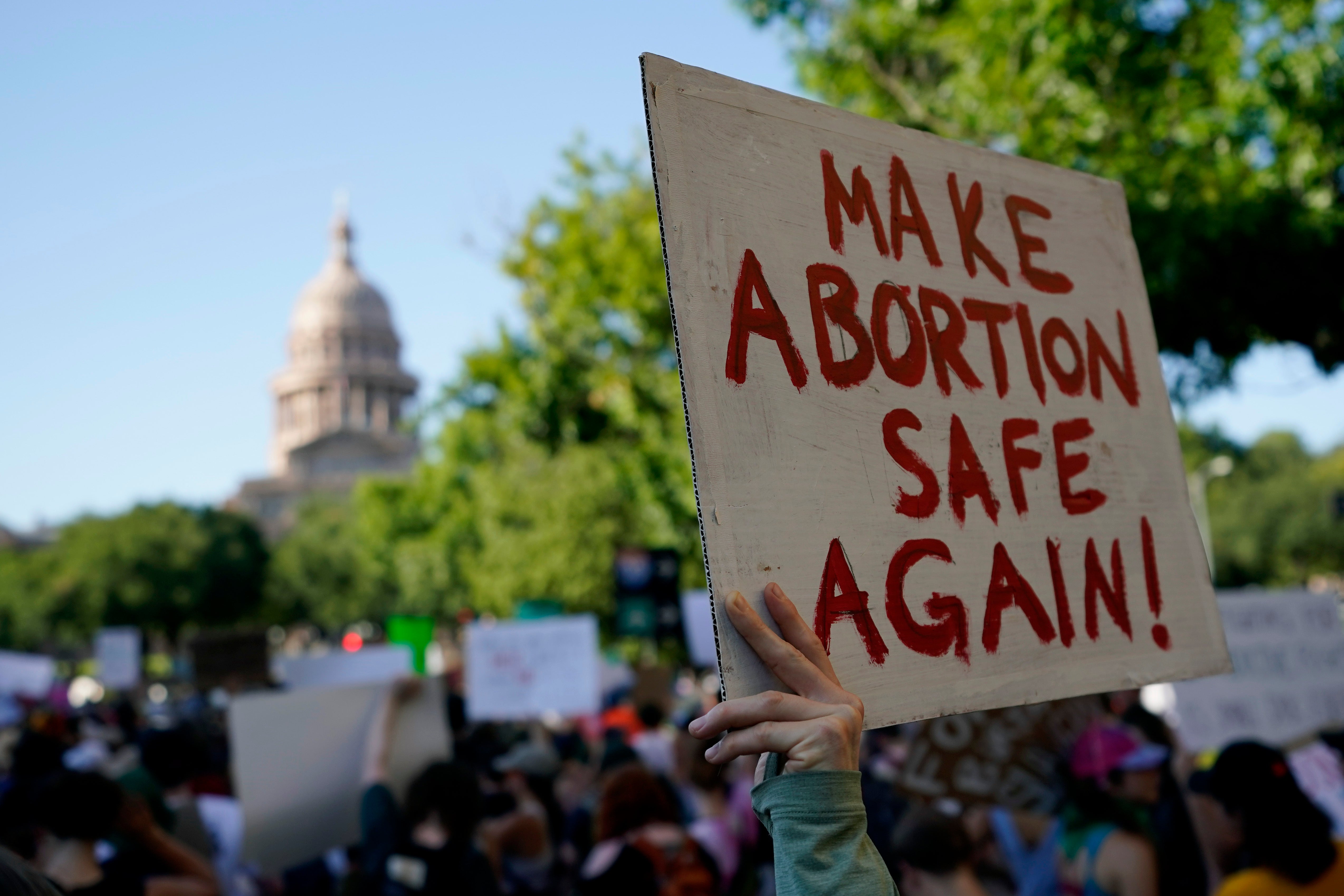 Protesters near the US Capitol on 24 June when Roe v Wade was overturned