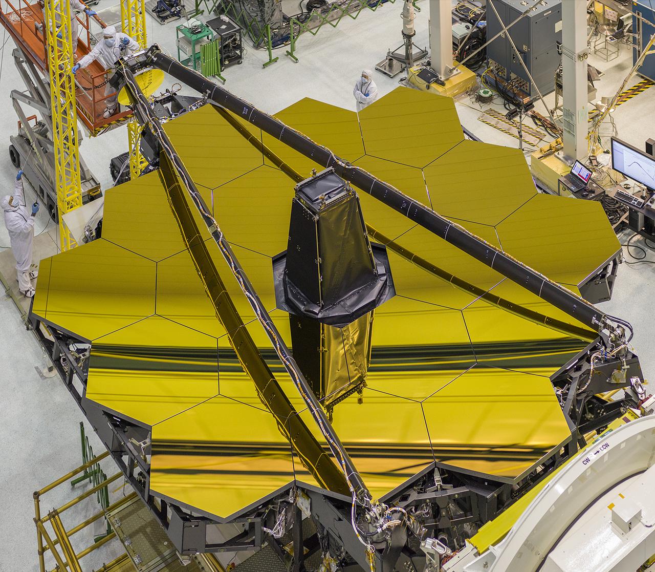 The iconic gold mirror of the James Webb Space Telescope before it was launched into space