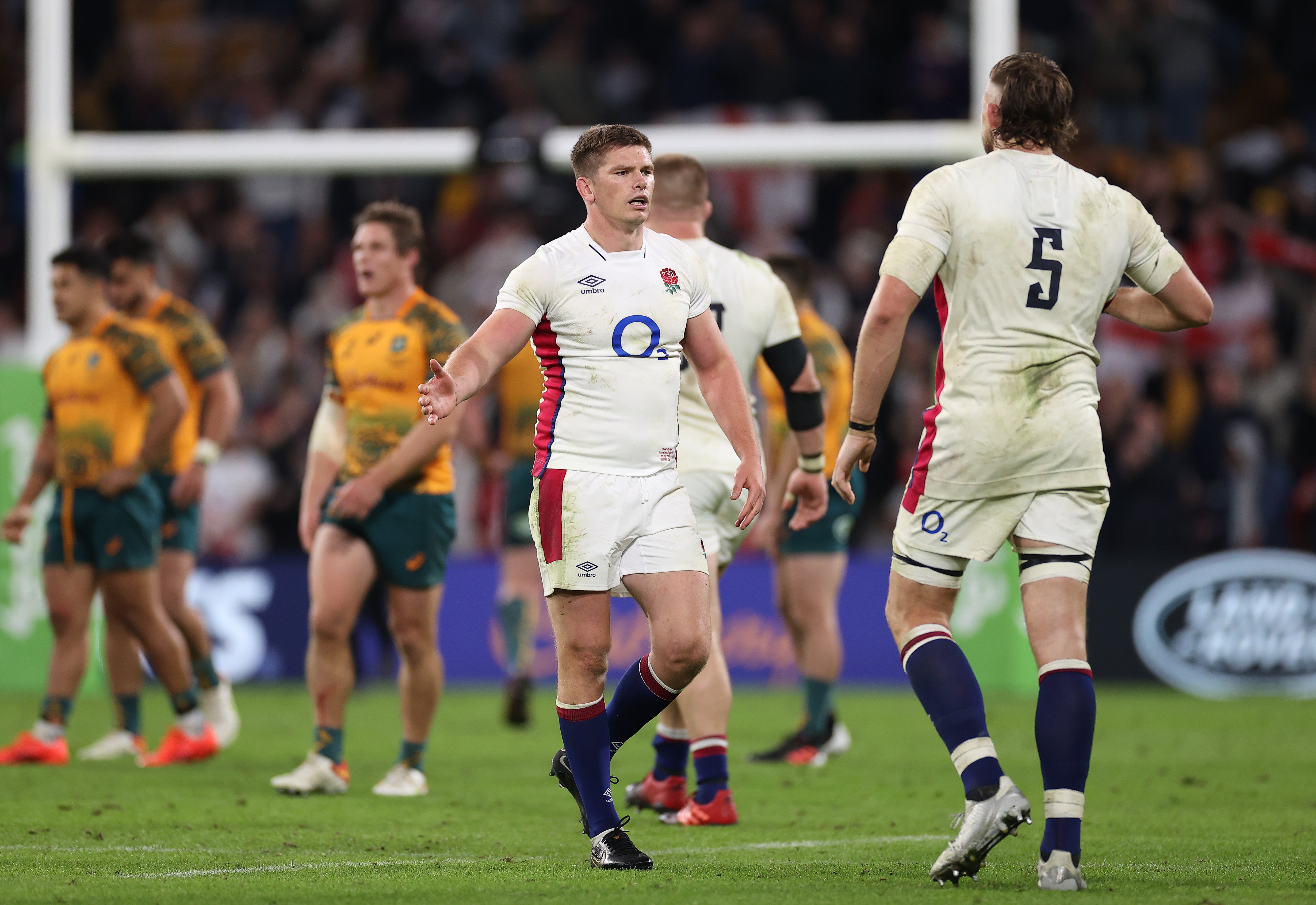 England’s Owen Farrell and Jonny Hill celebrate victory in Brisbane