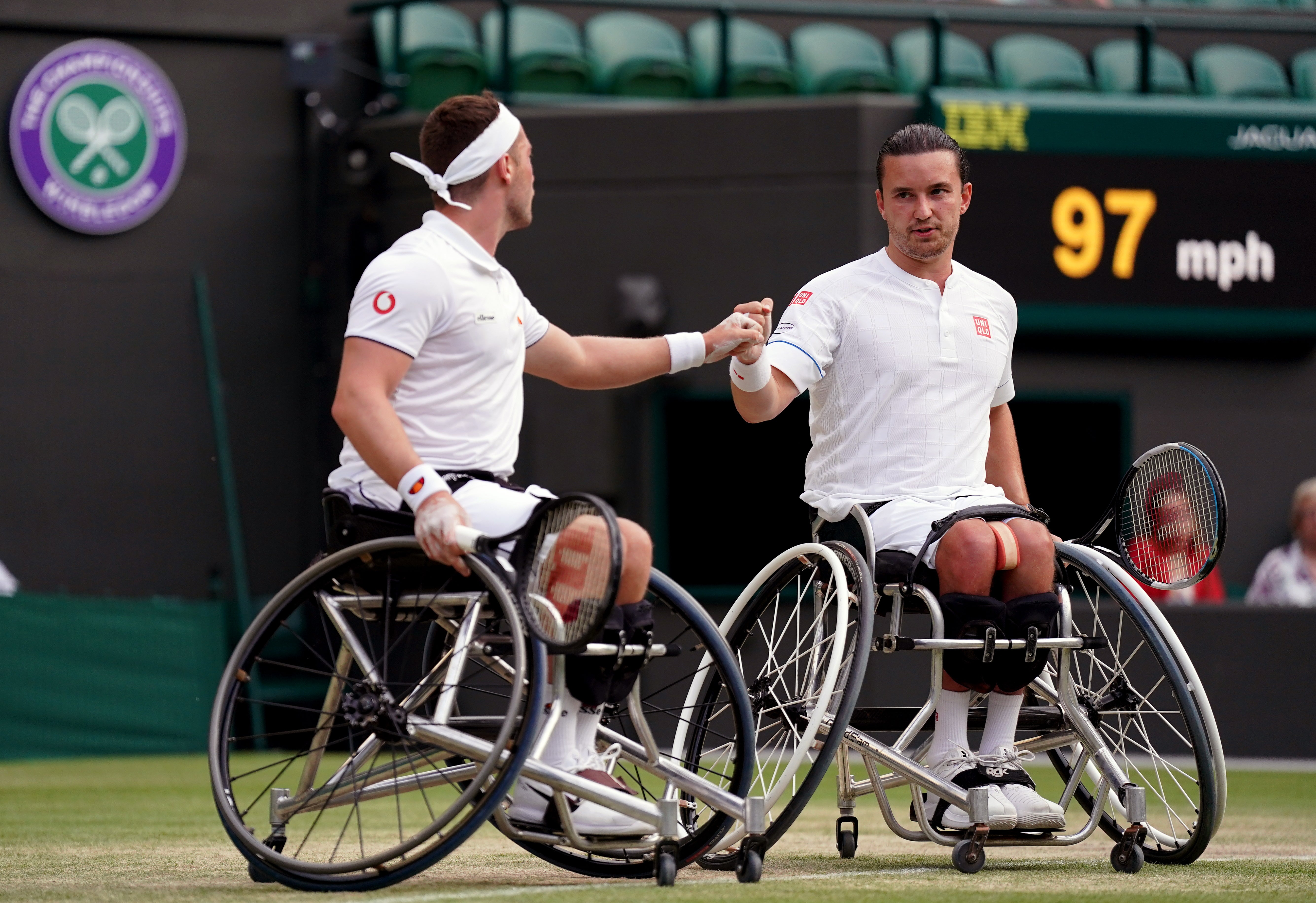 Alfie Hewett, left, and Gordon Reid lost the wheelchair final (Zac Goodwin/PA)