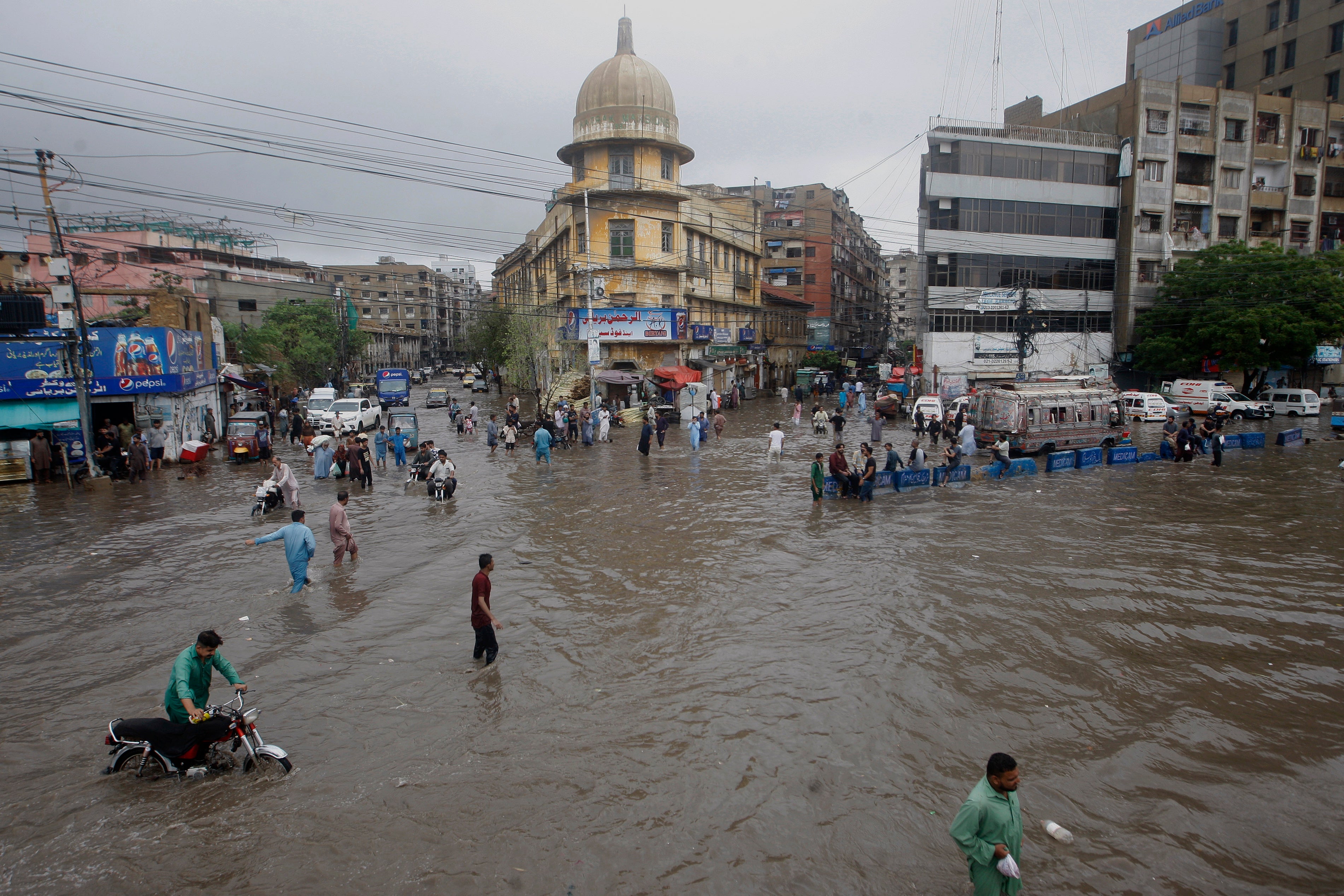 Flooded roads in Karachi after rainfall