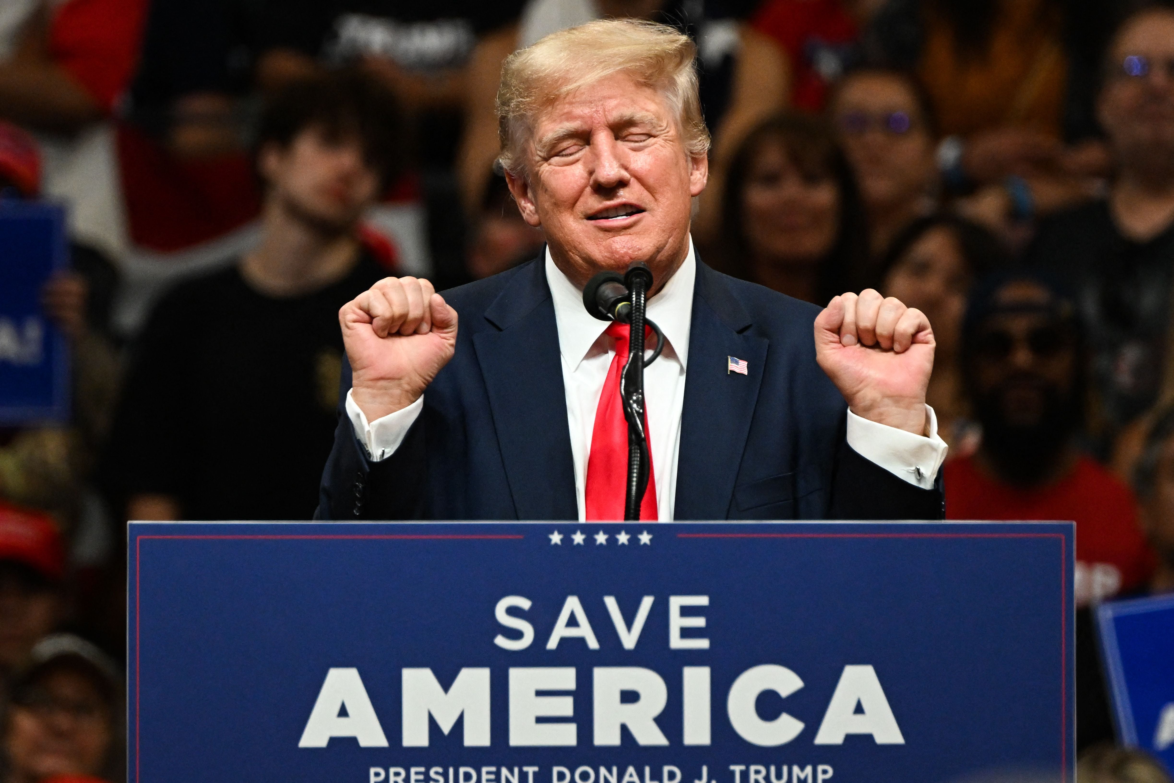 Donald Trump speaks during a rally in Anchorage, Alaska, on 9 July