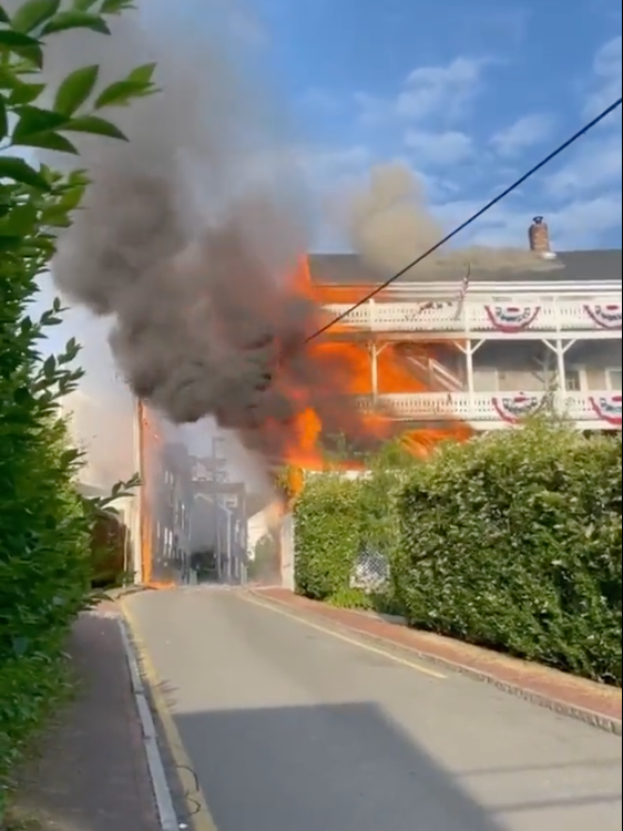 The historic Veranda House Hotel on Nantucket Island caught fire on Saturday morning