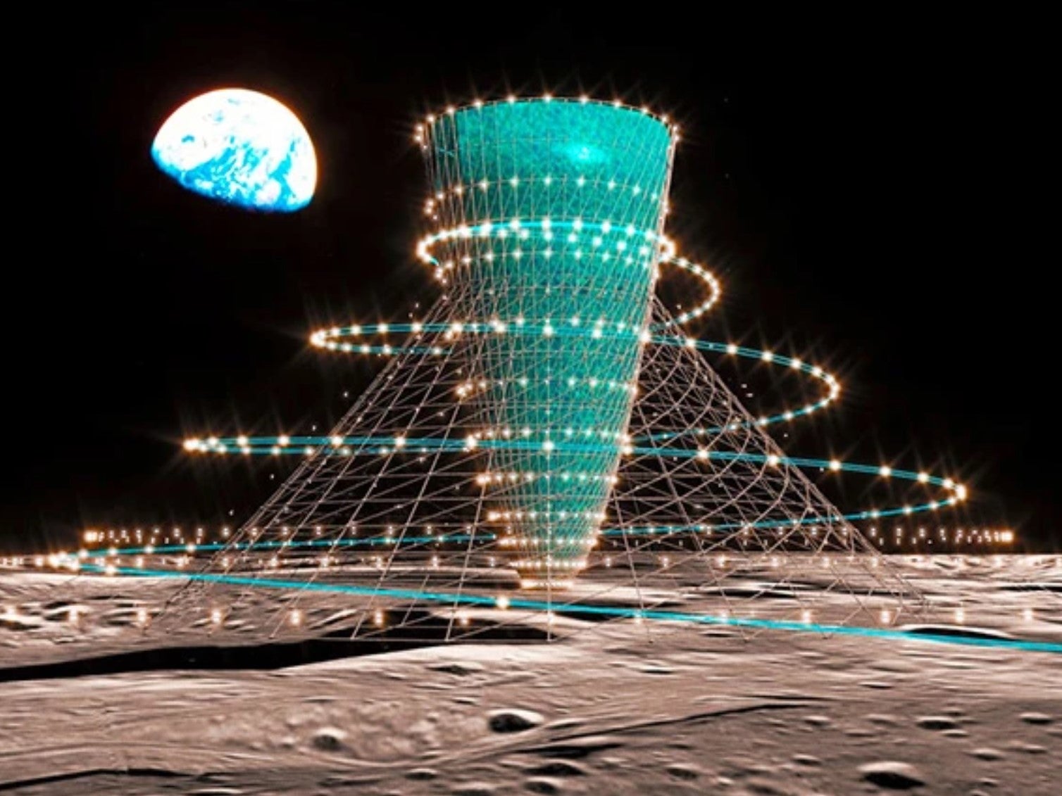 A concept image showing how Japan’s artificial-gravity moon base might look