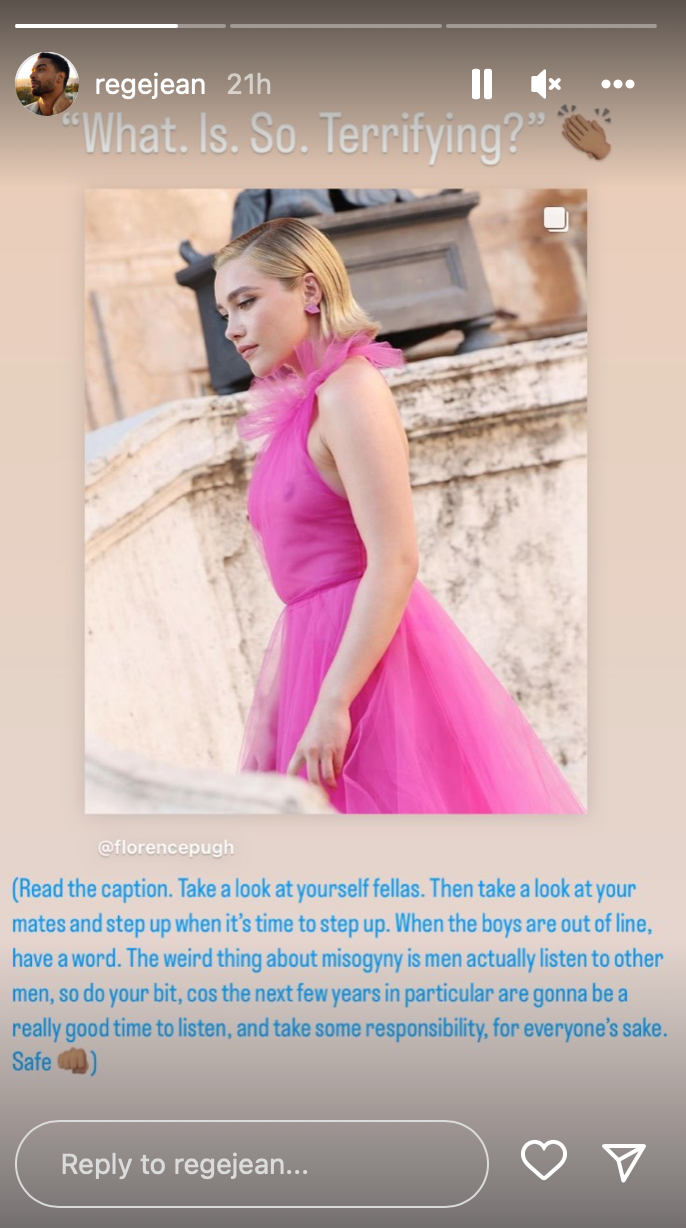 Regé-Jean Page defends Florence Pugh on Instagram after backlash over sheer Valentino dress