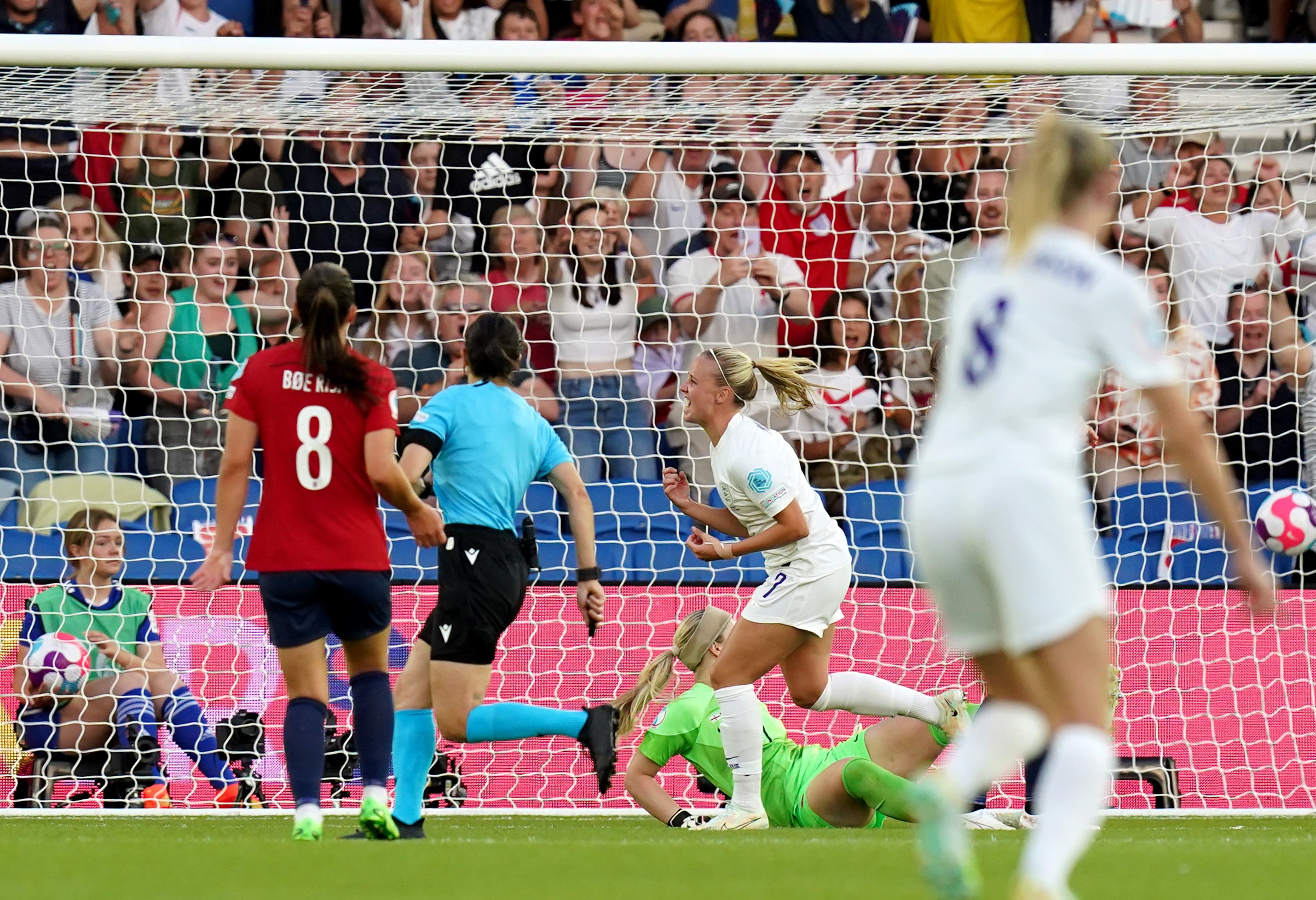 Beth Mead celebrates scoring a sublime solo goal (Gareth Fuller/PA)