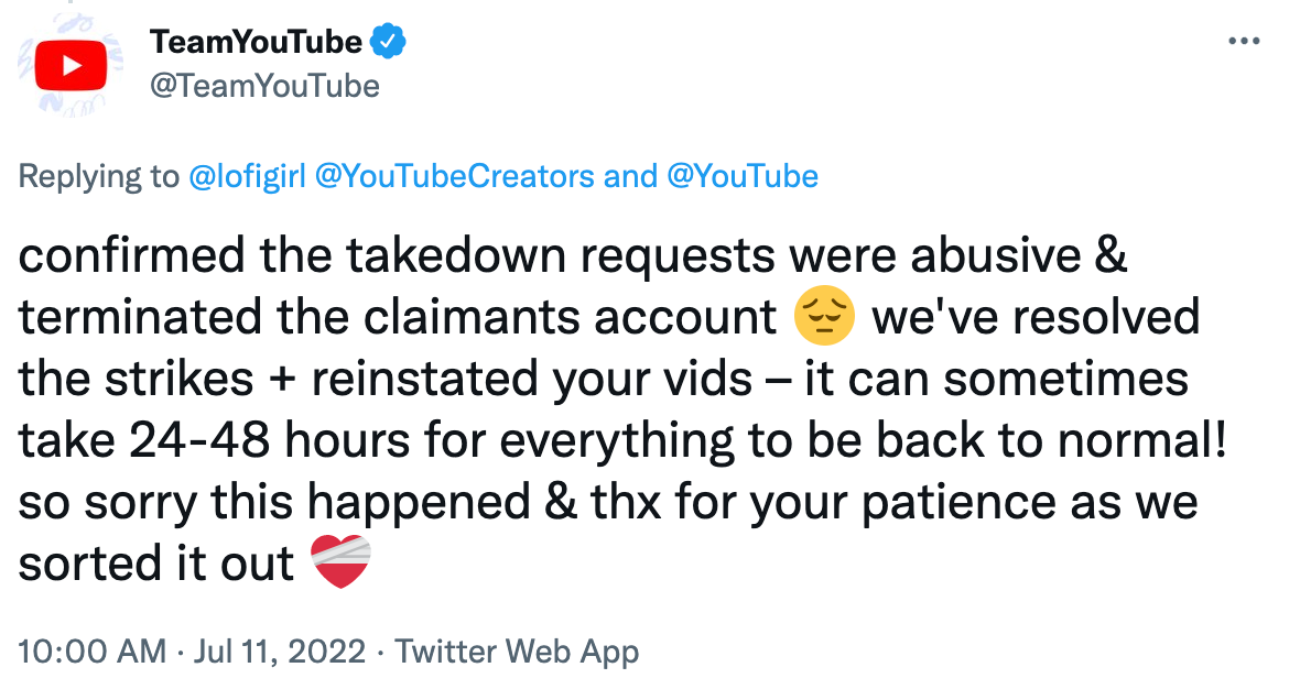 YouTube confirmed that the clip had been removed by mistake