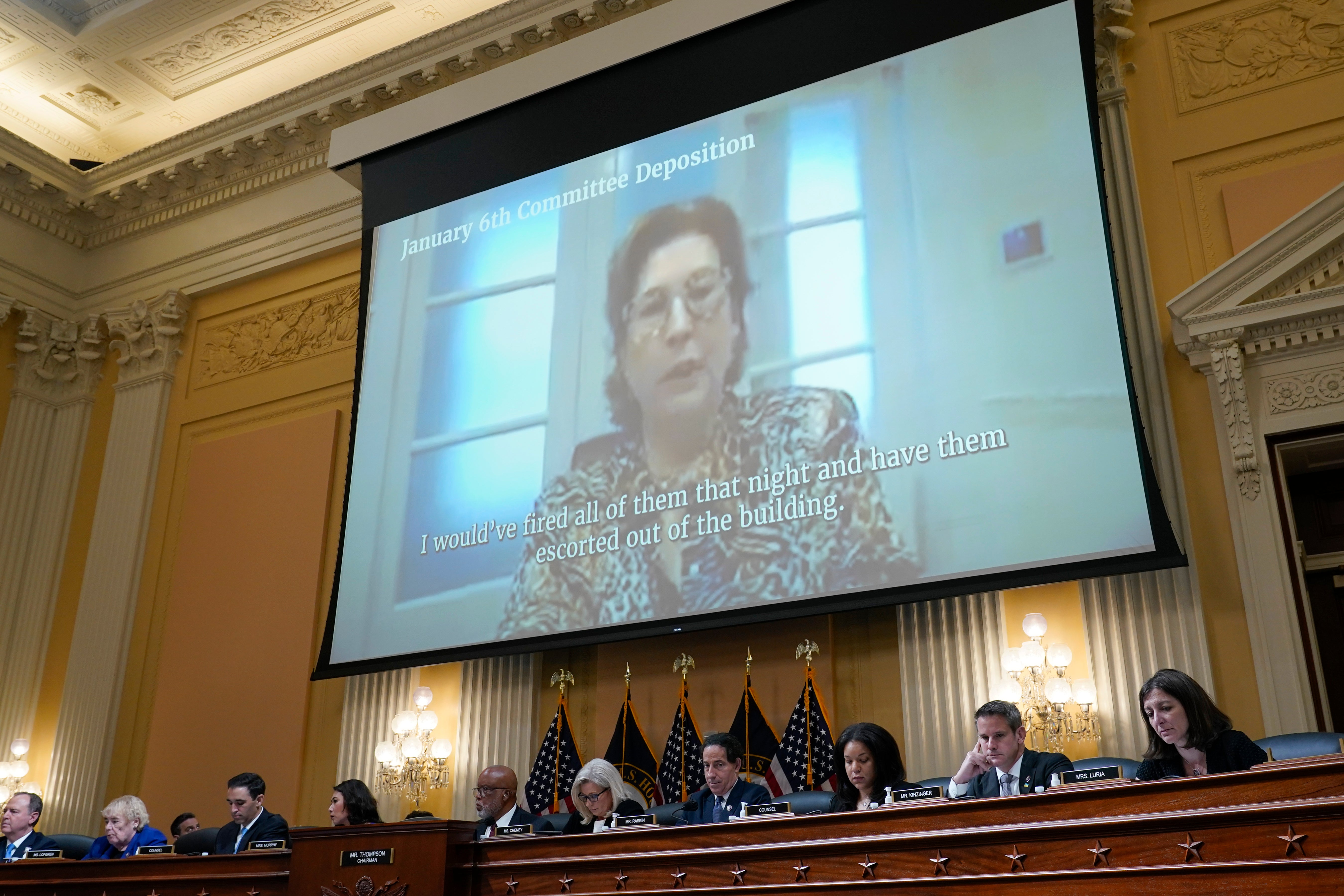 A video deposition from Sidney Powell, former Trump campaign attorney, is shown as the House select committee