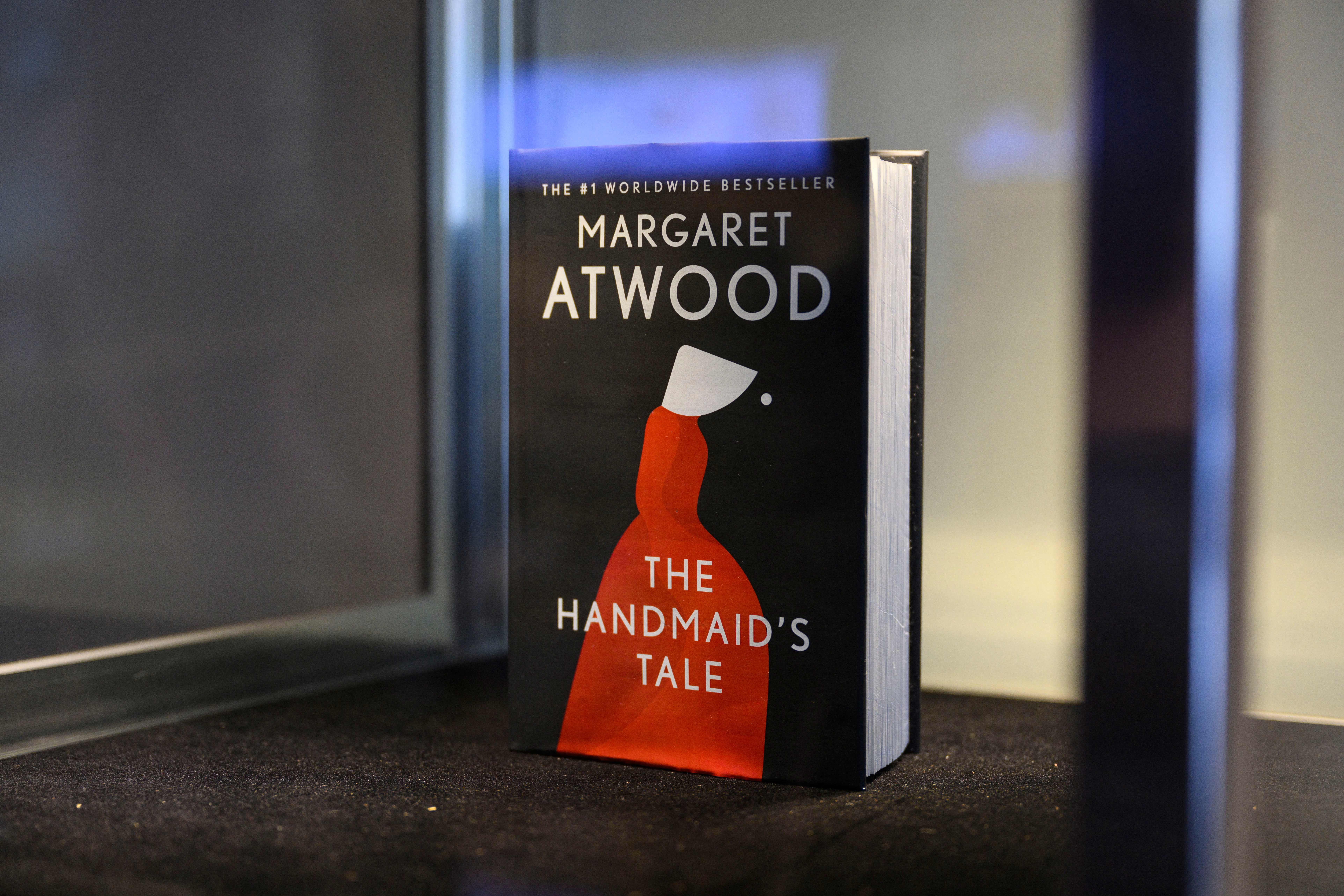 A fireproof edition of The Handmaid’s Tale on display at Sotheby’s in New York City on 3 June 2022