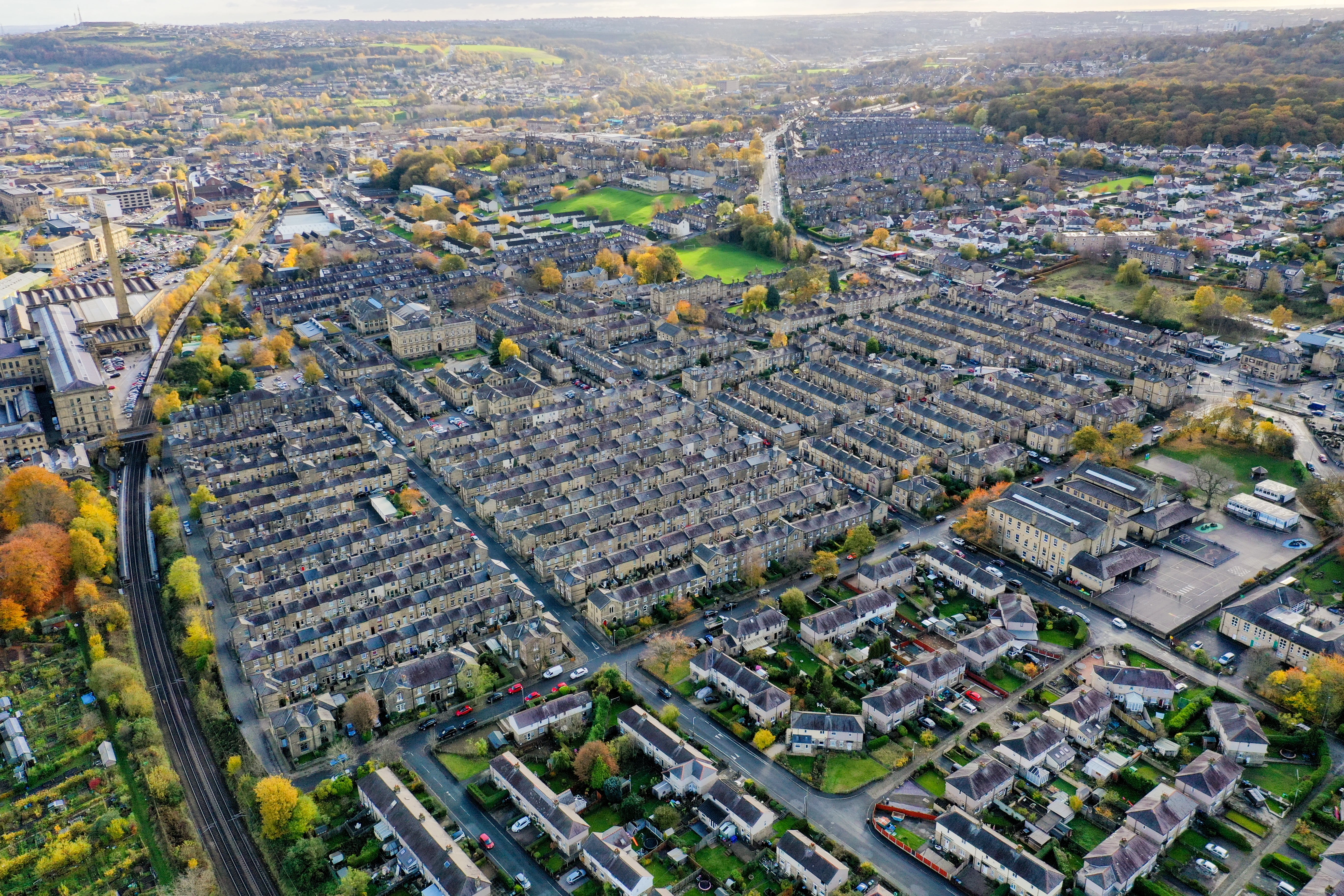 An aerial photo of Bradford market town Shipley