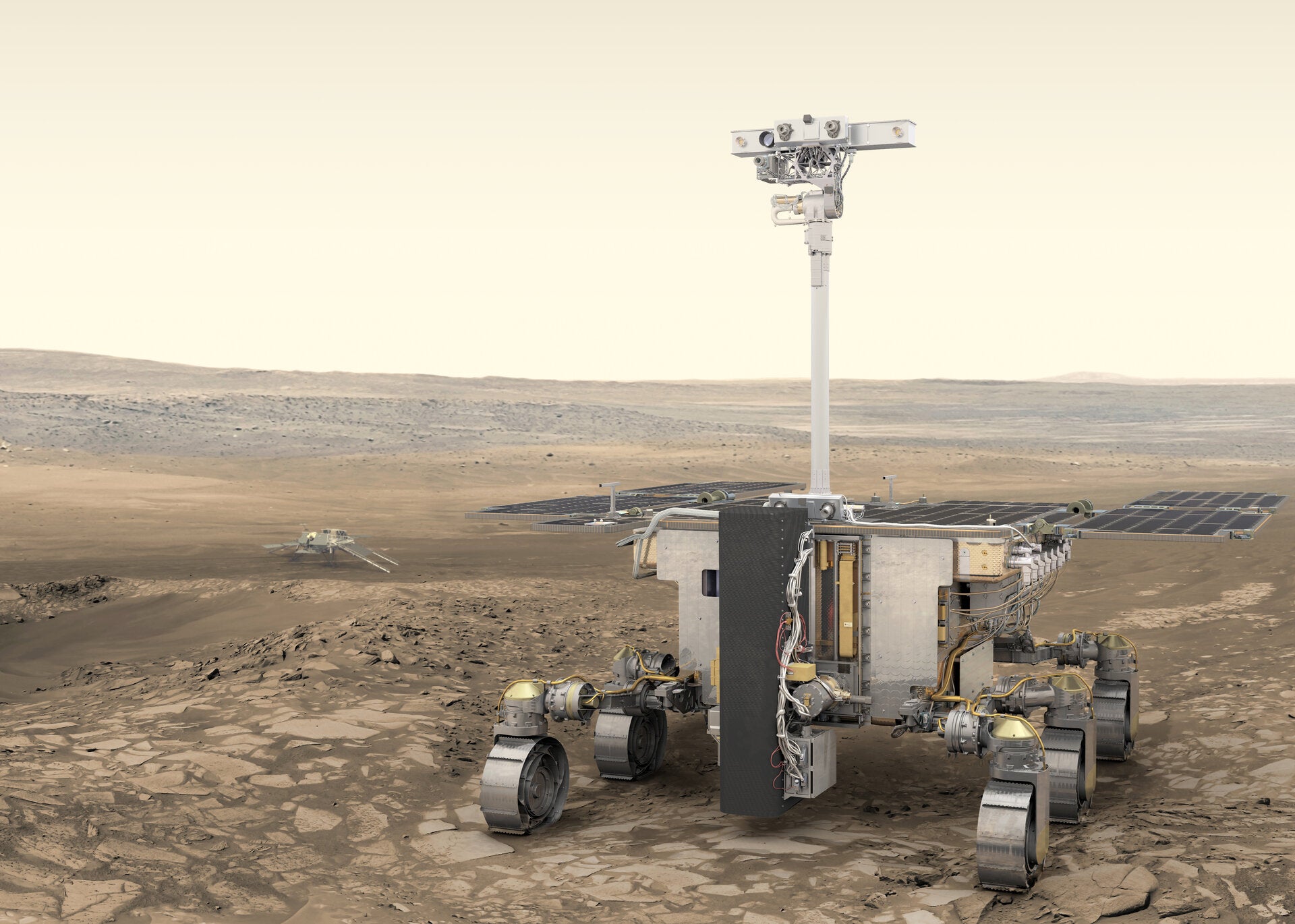 An artist’s conception of the European Space Agency’s Rosalind Franklin rover on Mars