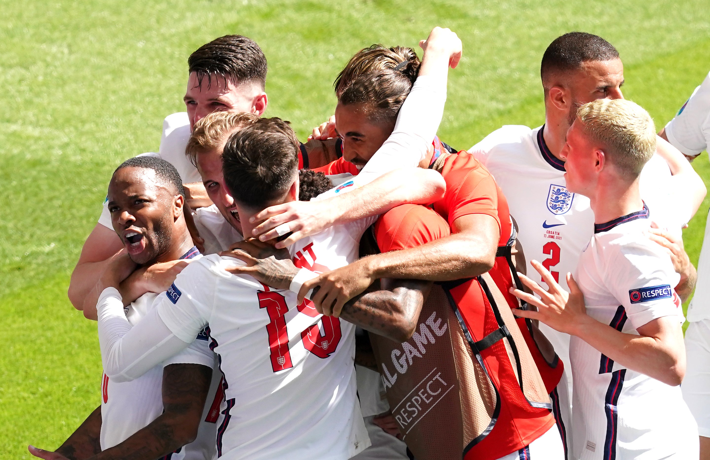 Raheem Sterling, left, scored England’s first three goals of Euro 2020 (Martin Rickett/PA)