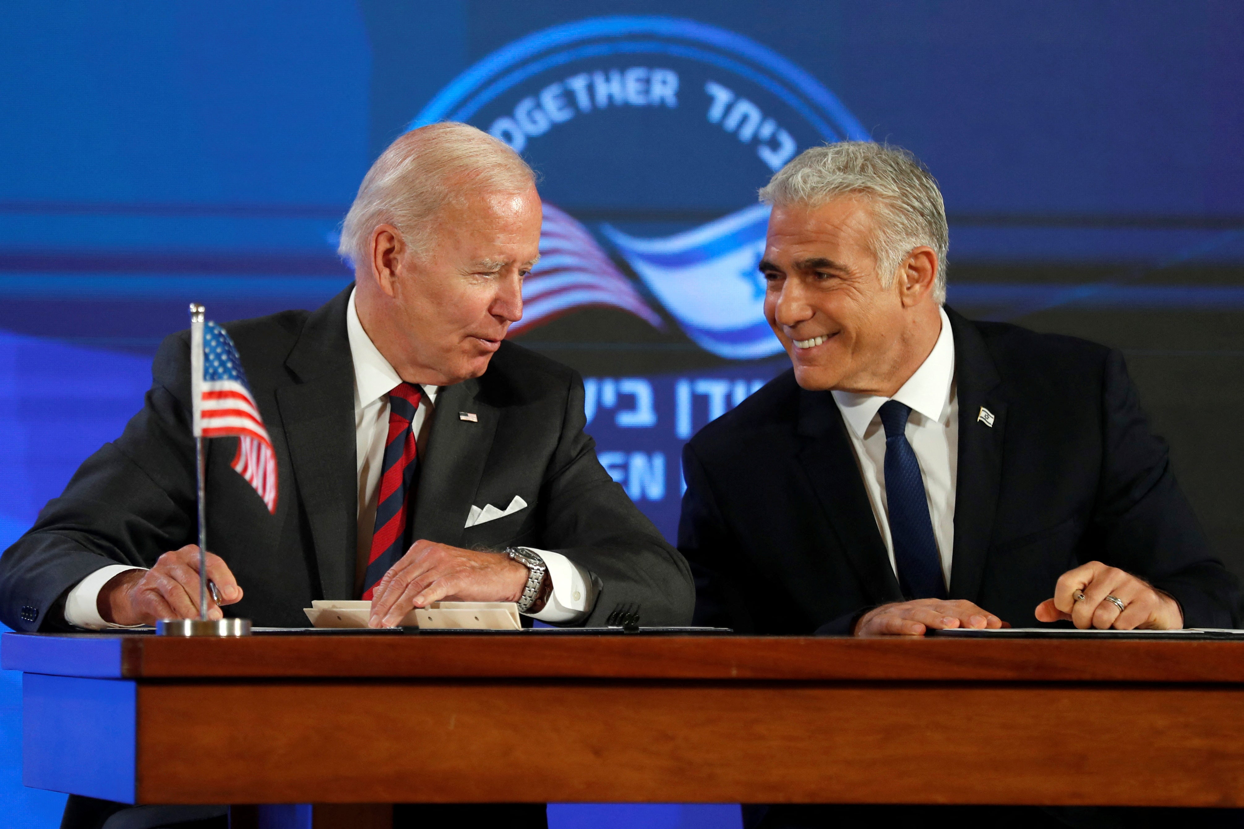 Joe Biden and Israel’s caretaker prime minister Yair Lapid