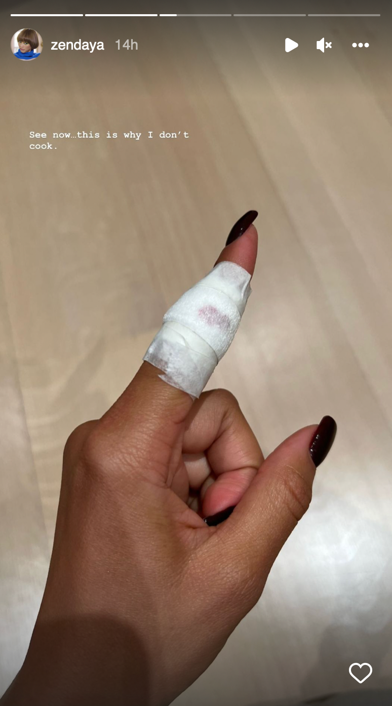 Zendaya injures her finger while cooking