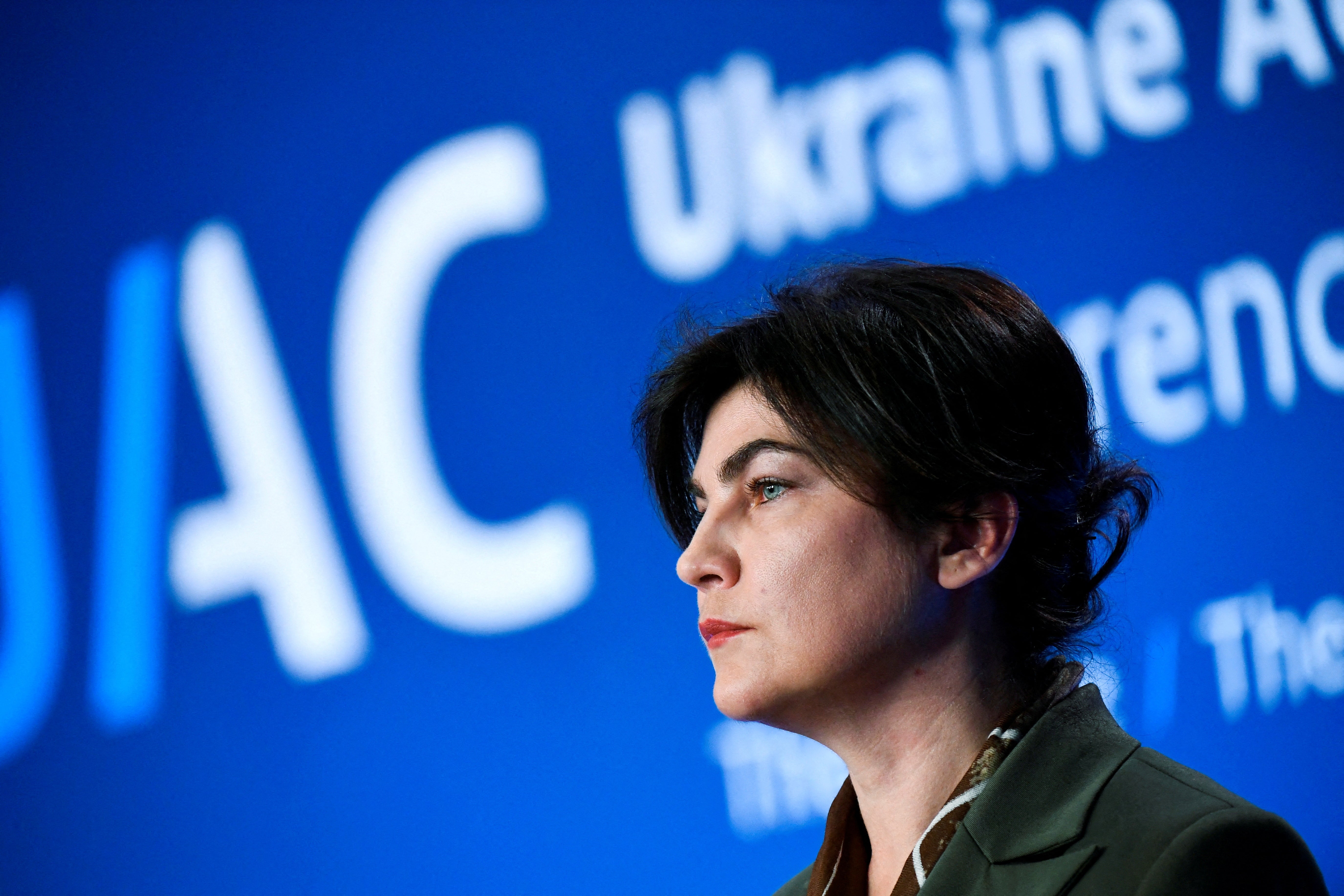 Ukraine’s prosecutor-general Iryna Venediktova speaks at the Ukraine Accountability Conference in The Hague on Thursday