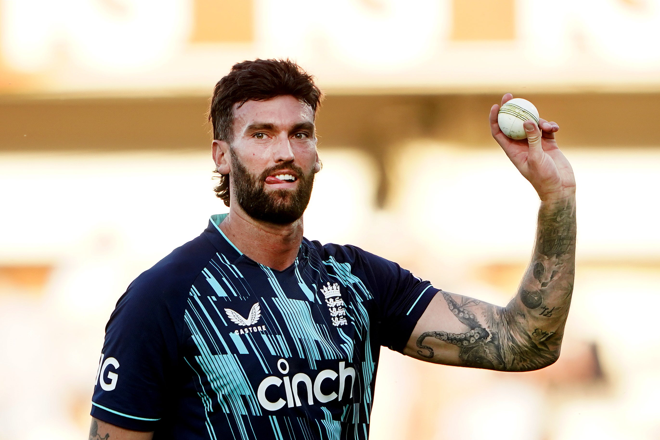 Topley celebrates his record wicket haul in the second ODI against India