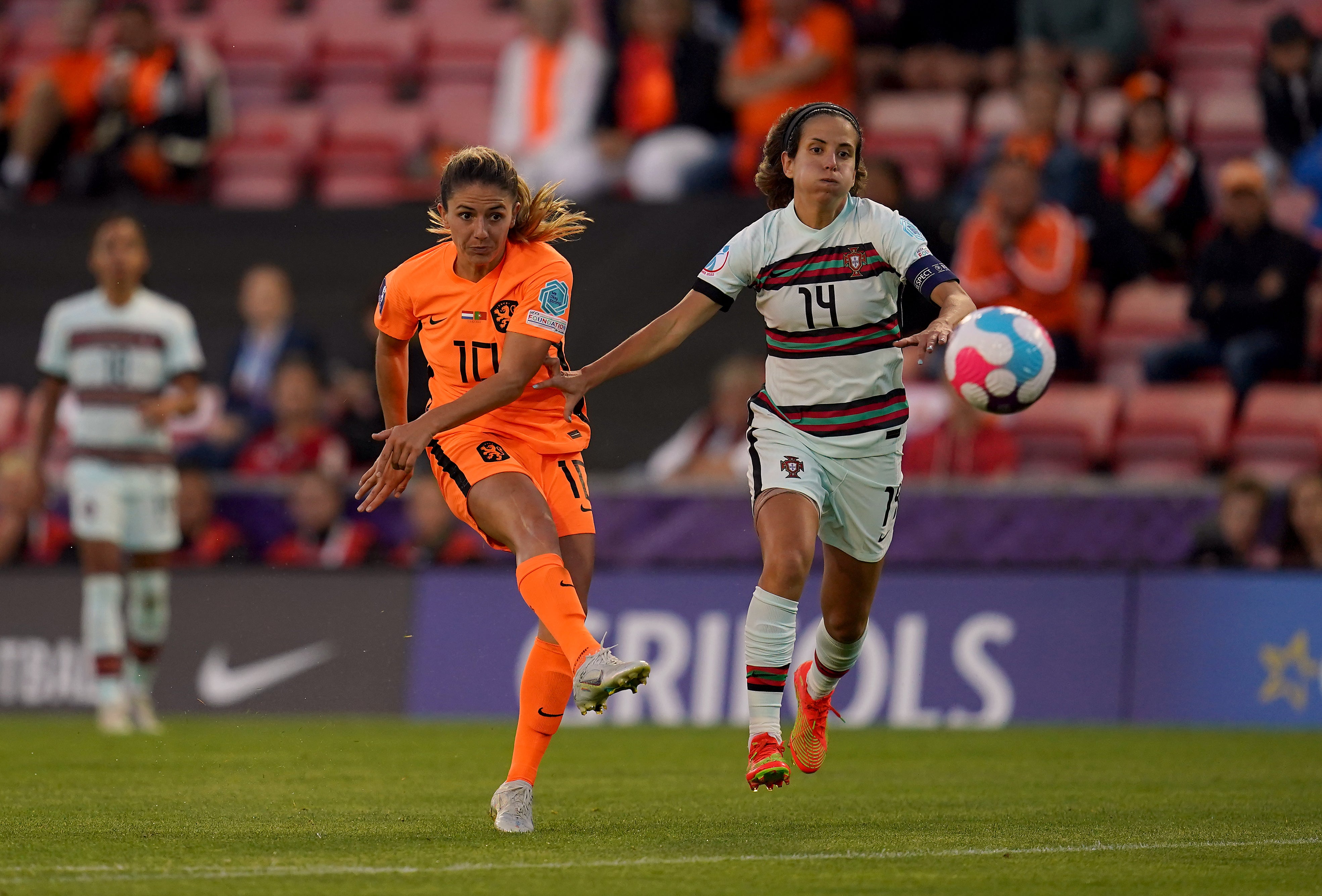 Danielle Van De Donk (left) scored the Netherlands’ winner against Portugal (Nick Potts/PA)