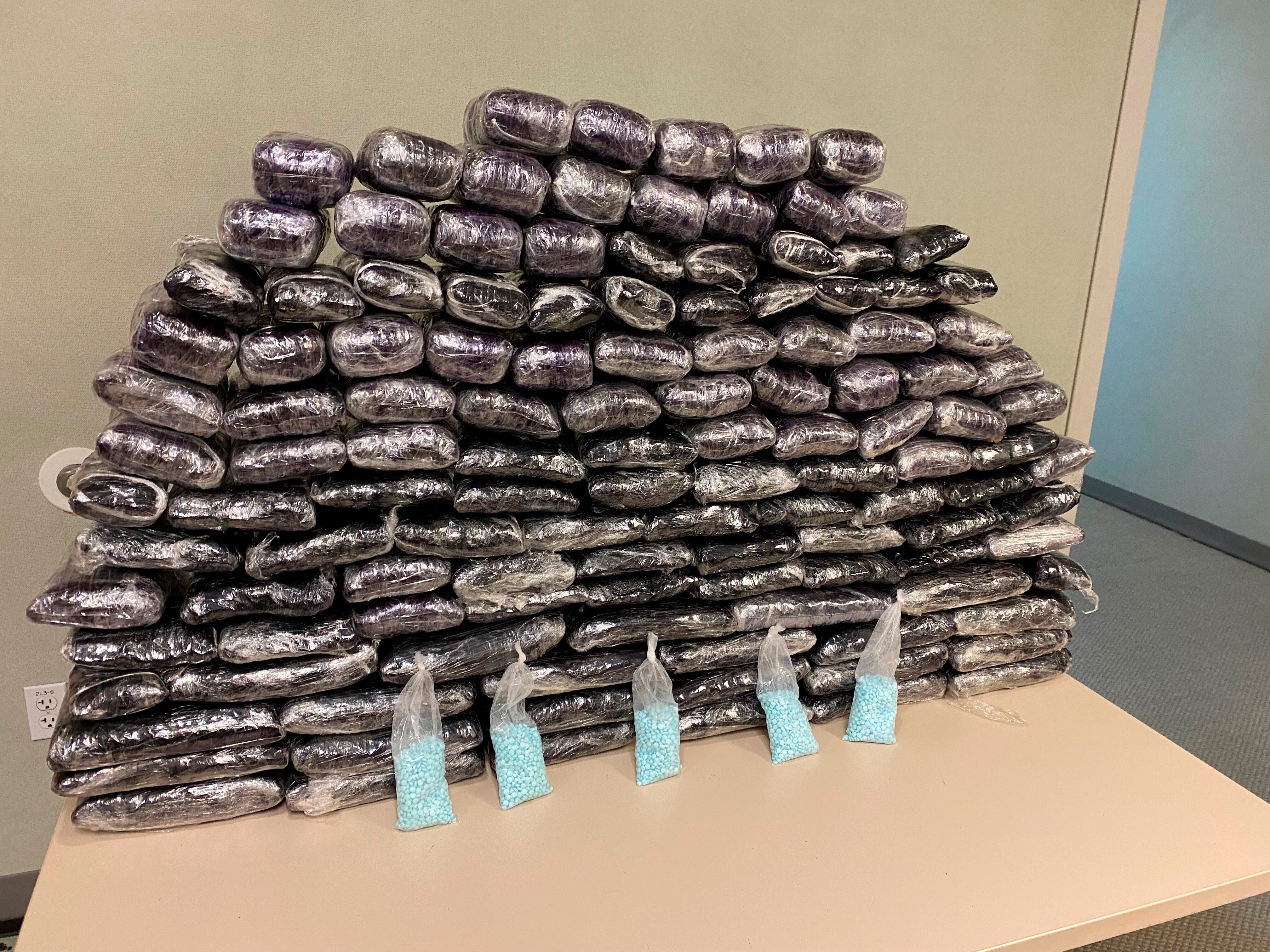 This undated photo provided by the U.S. Drug Enforcement Administration, Los Angeles Field Division, shows some of the seized approximately 1 million fake pills containing fentanyl that were seized when agents served a search warrant, July 5, 2022, at a home in Inglewood