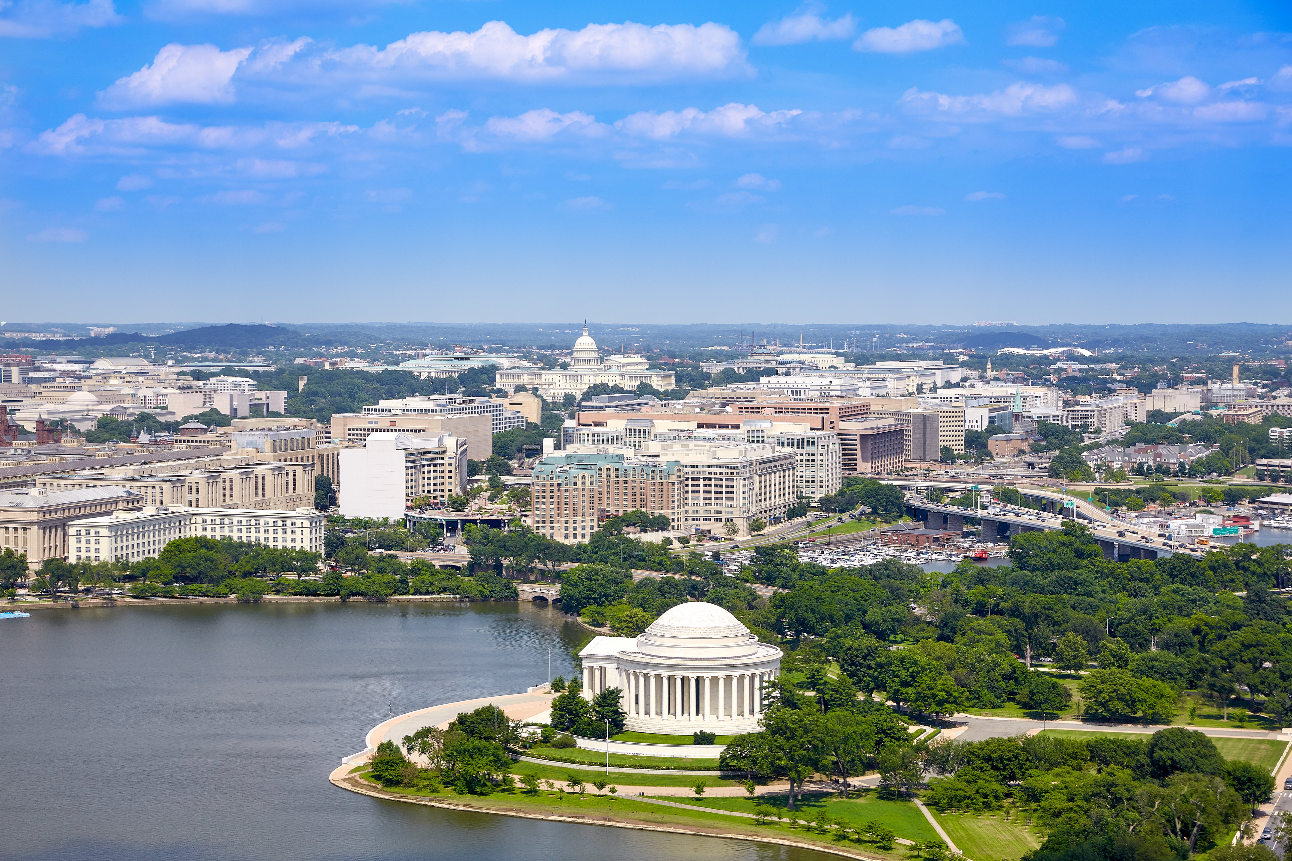 Downtown Washington, DC, with the US Capitol building visible in the centre