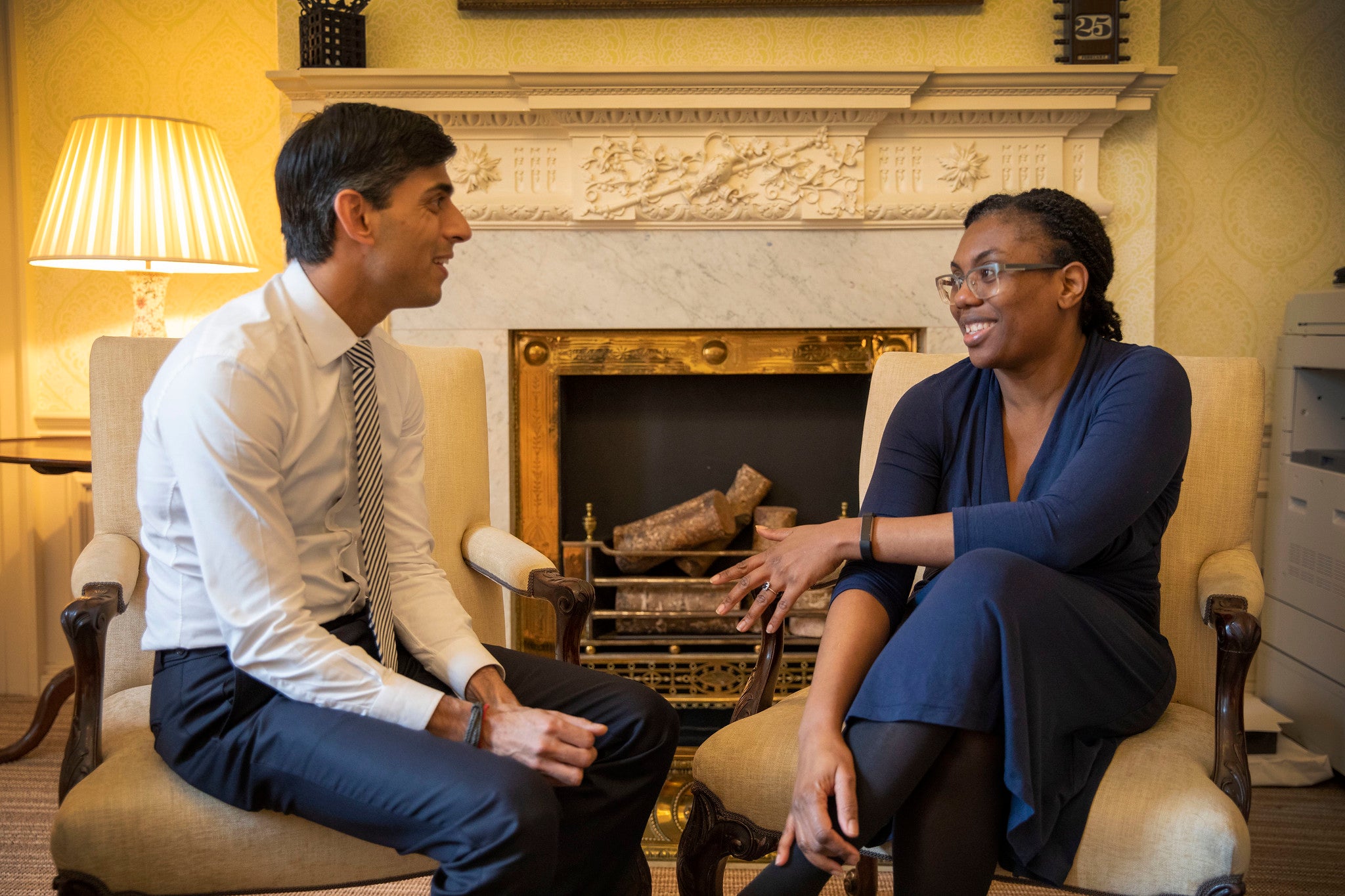 With her rival candidate, Rishi Sunak, after her appointment as Treasury minister in 2020