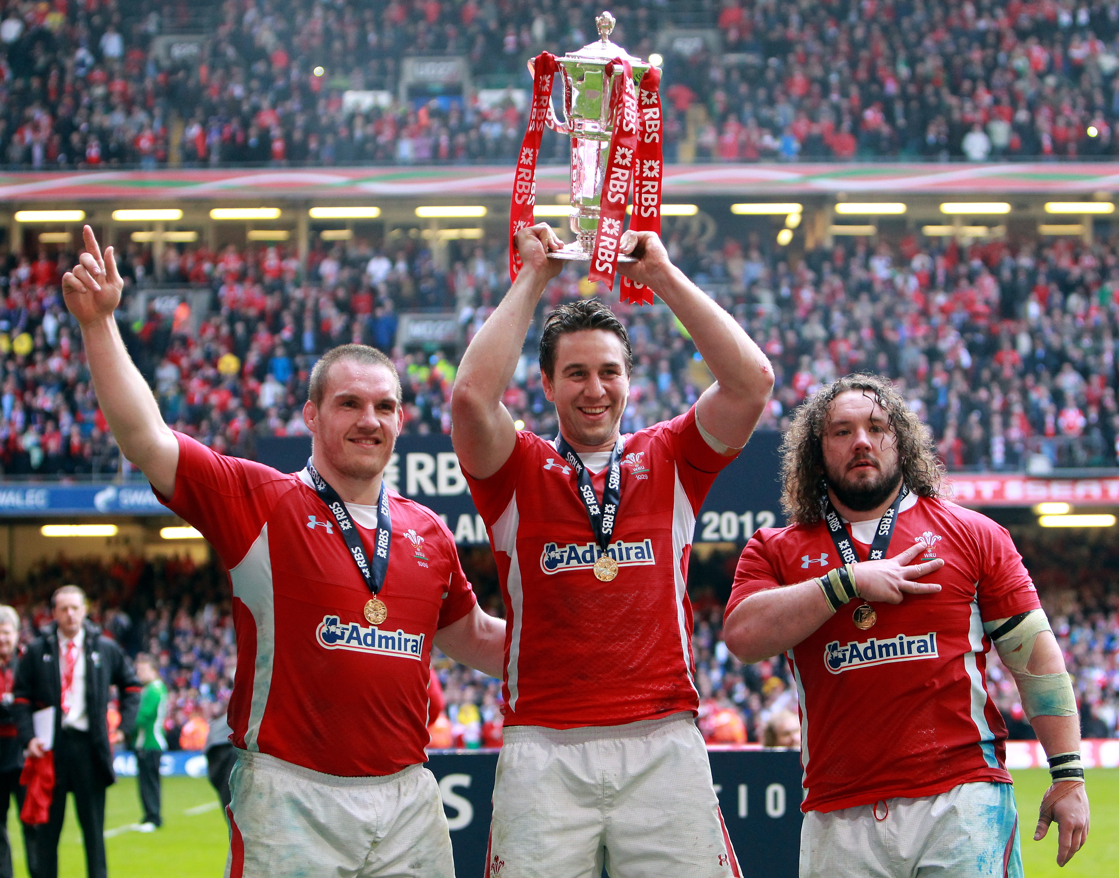 Ryan Jones (centre) helped Wales win the Six Nations